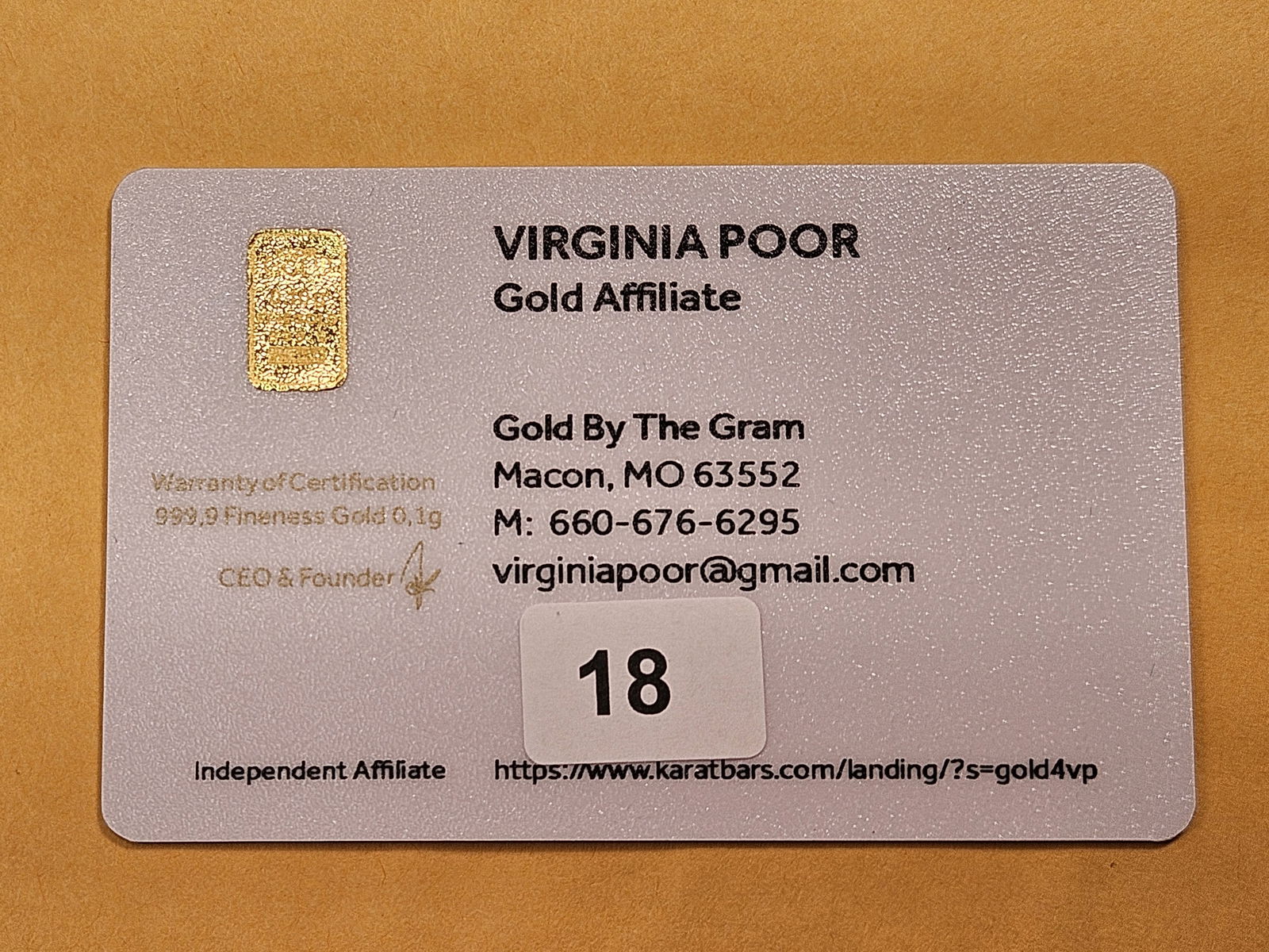 GOLD! KaratBar 0.1 Gram .999 Fine Mini Gold Bar - 2