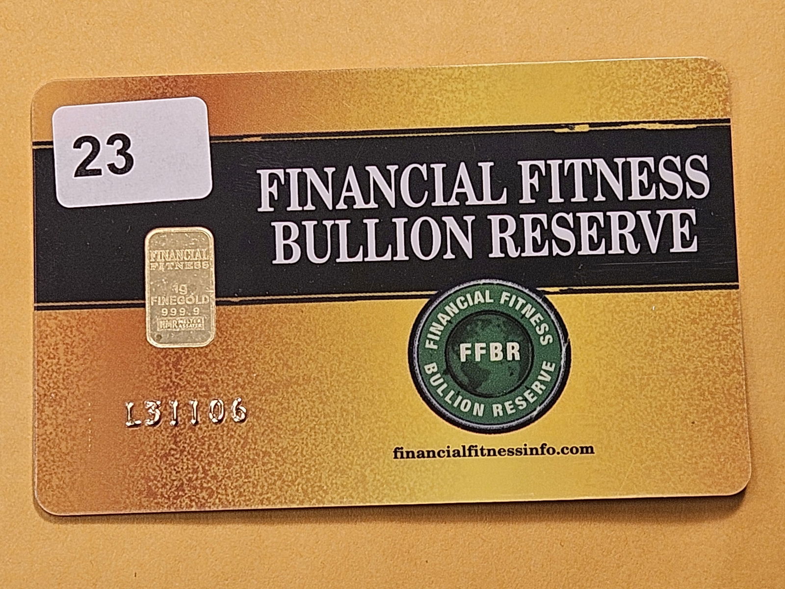 GOLD! Financial Fitness Bullion Reserve 1 Gram 99.99 Fine Mini Gold Bar - 2