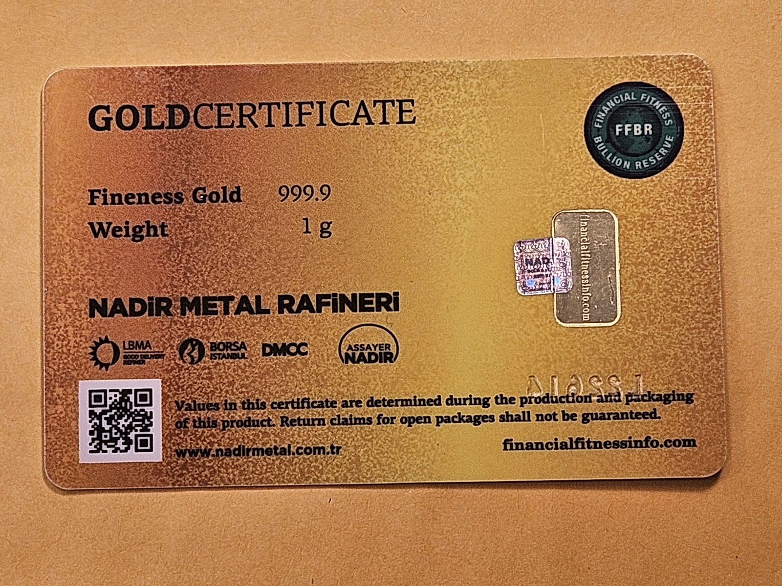 GOLD! Financial Fitness Bullion Reserve 1 Gram 99.99 Fine Mini Gold Bar - 3