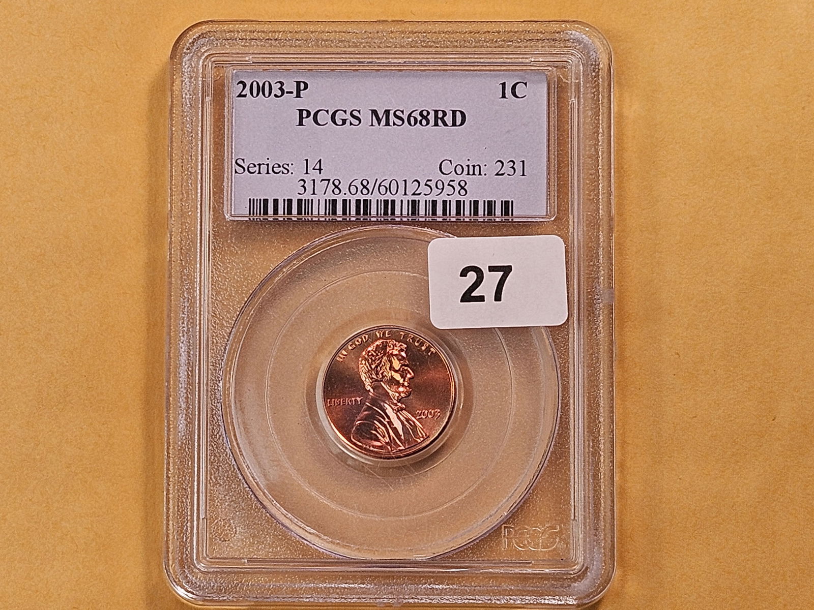 PCGS 2003 Lincoln Memorial Cent in Mint State 68 Red - 2