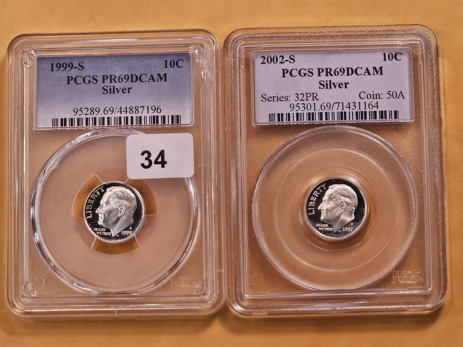 Two PCGS Roosevelt Silver Dimes in Proof 69 Deep Cameo (1 of 6)