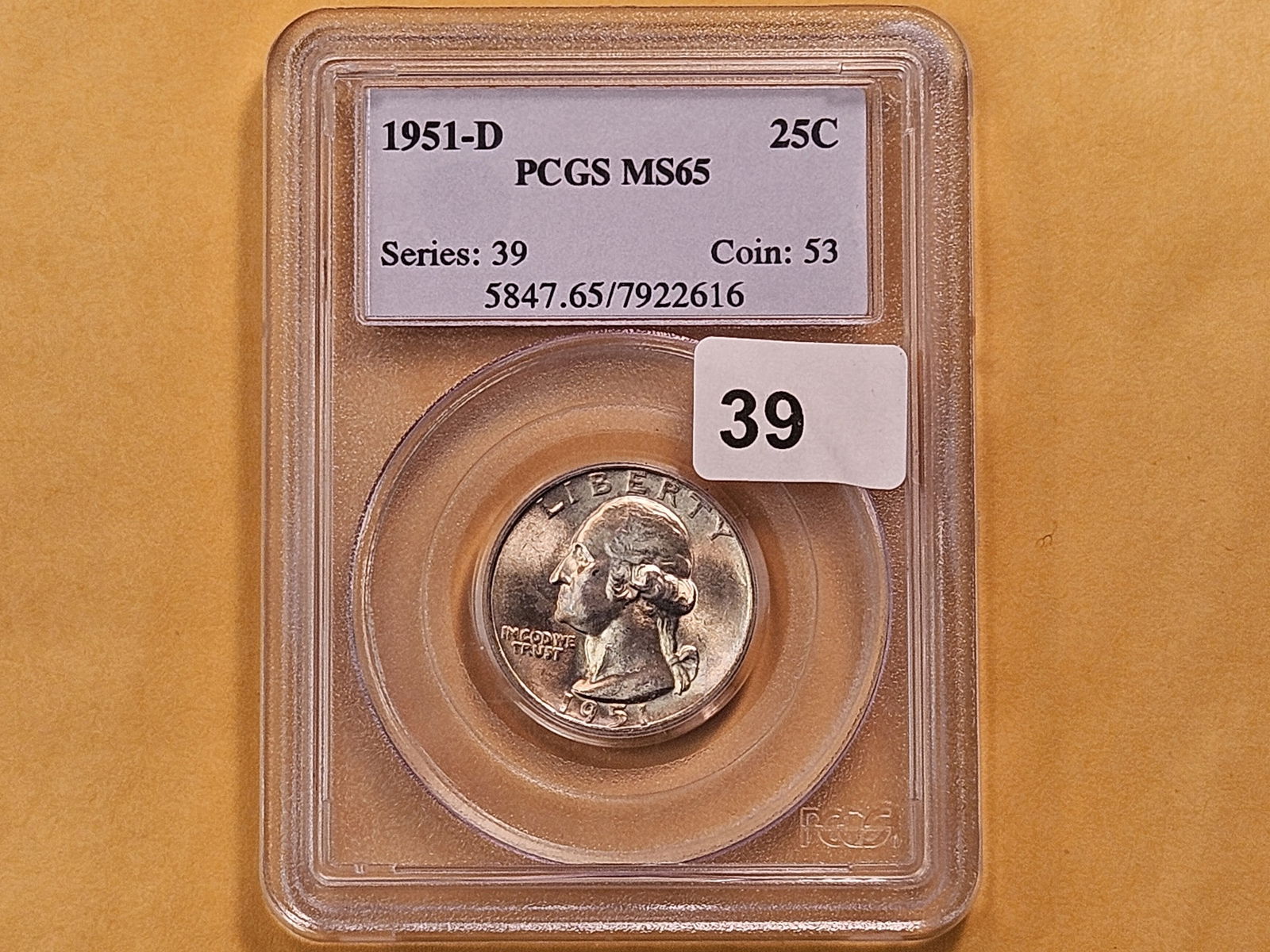 PCGS 1951-D Washington Silver Quarter in Mint State 65 - 2