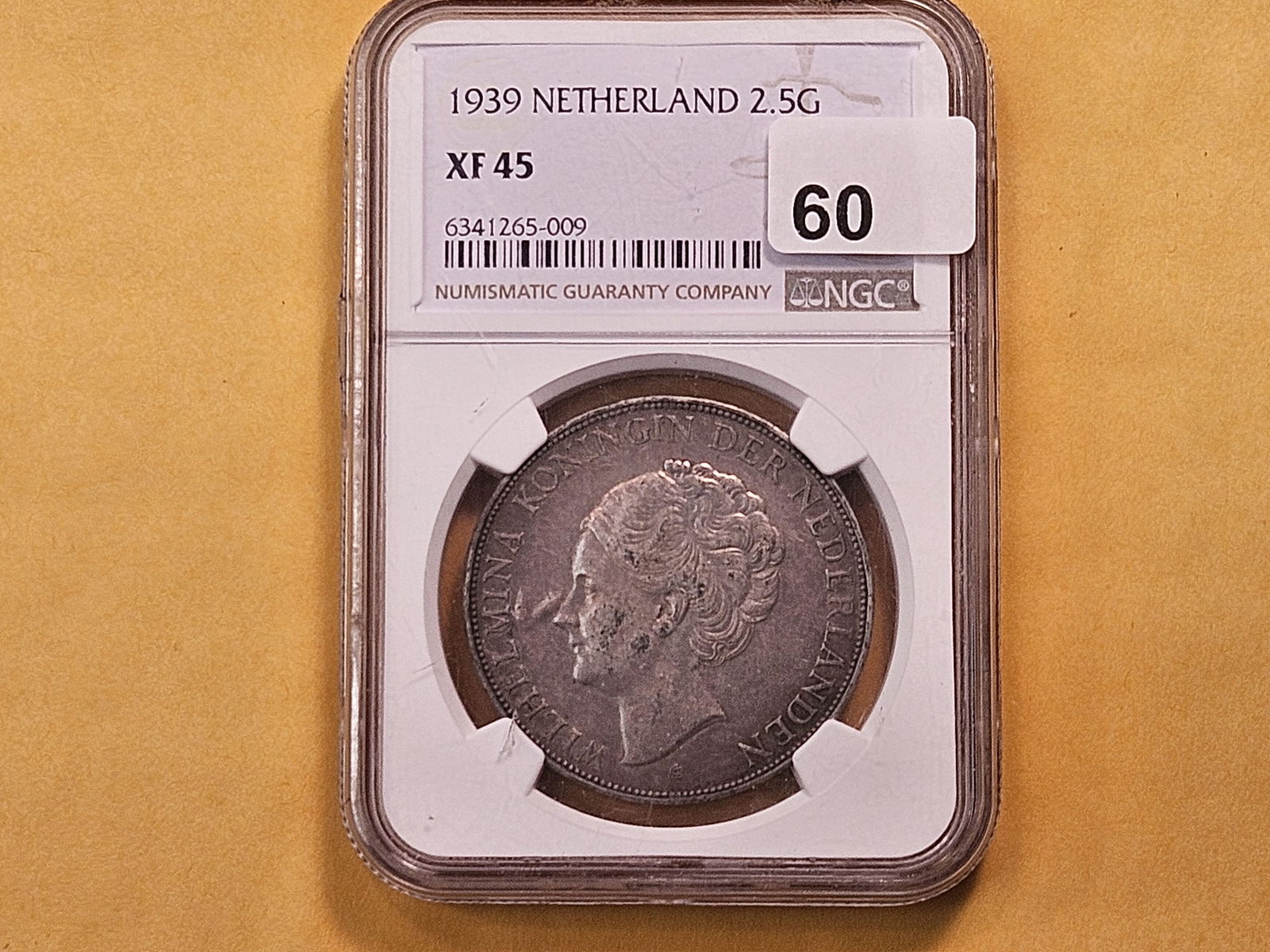 NGC 1939 Netherlands Silver 2.5 Gulden in Extra Fine 45 - 2