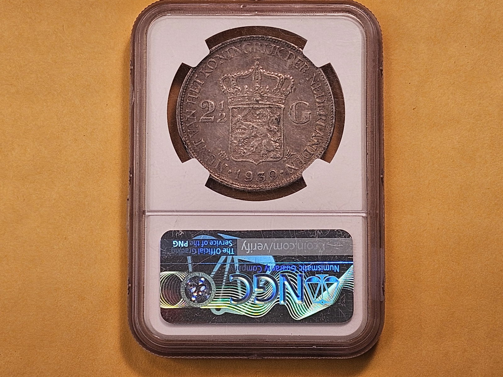 NGC 1939 Netherlands Silver 2.5 Gulden in Extra Fine 45 - 3