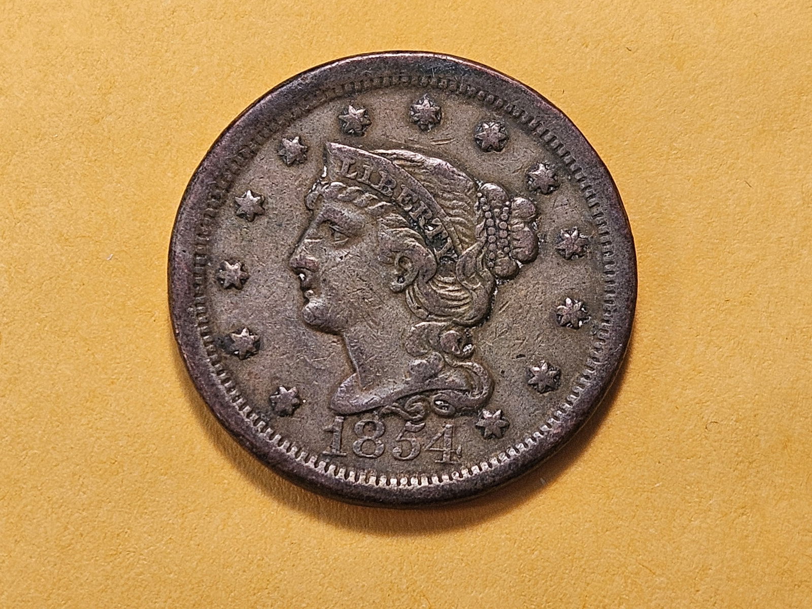 1854 Braided Hair Large Cent: Very Fine plus 