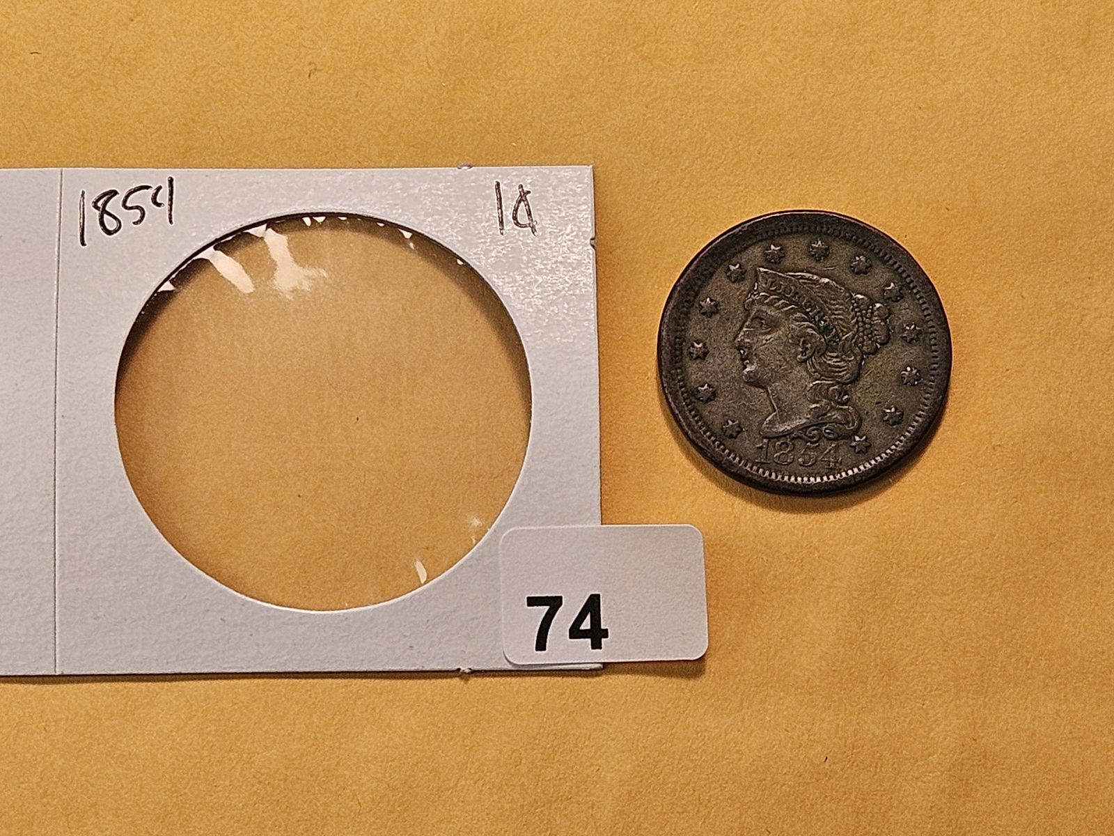 1854 Braided Hair Large Cent - 2