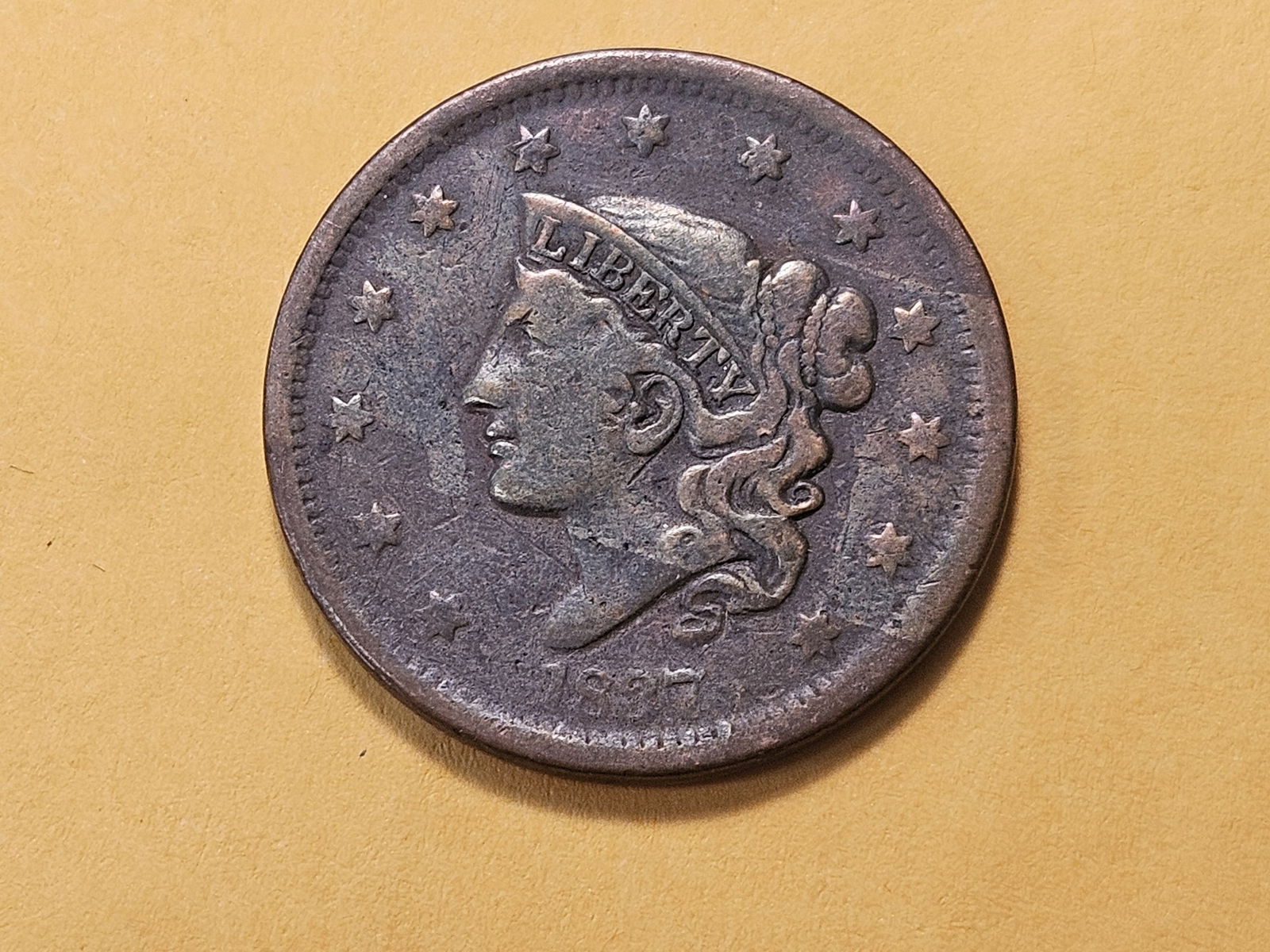 1837 Coronet Head Large Cent: Fine plus -details 