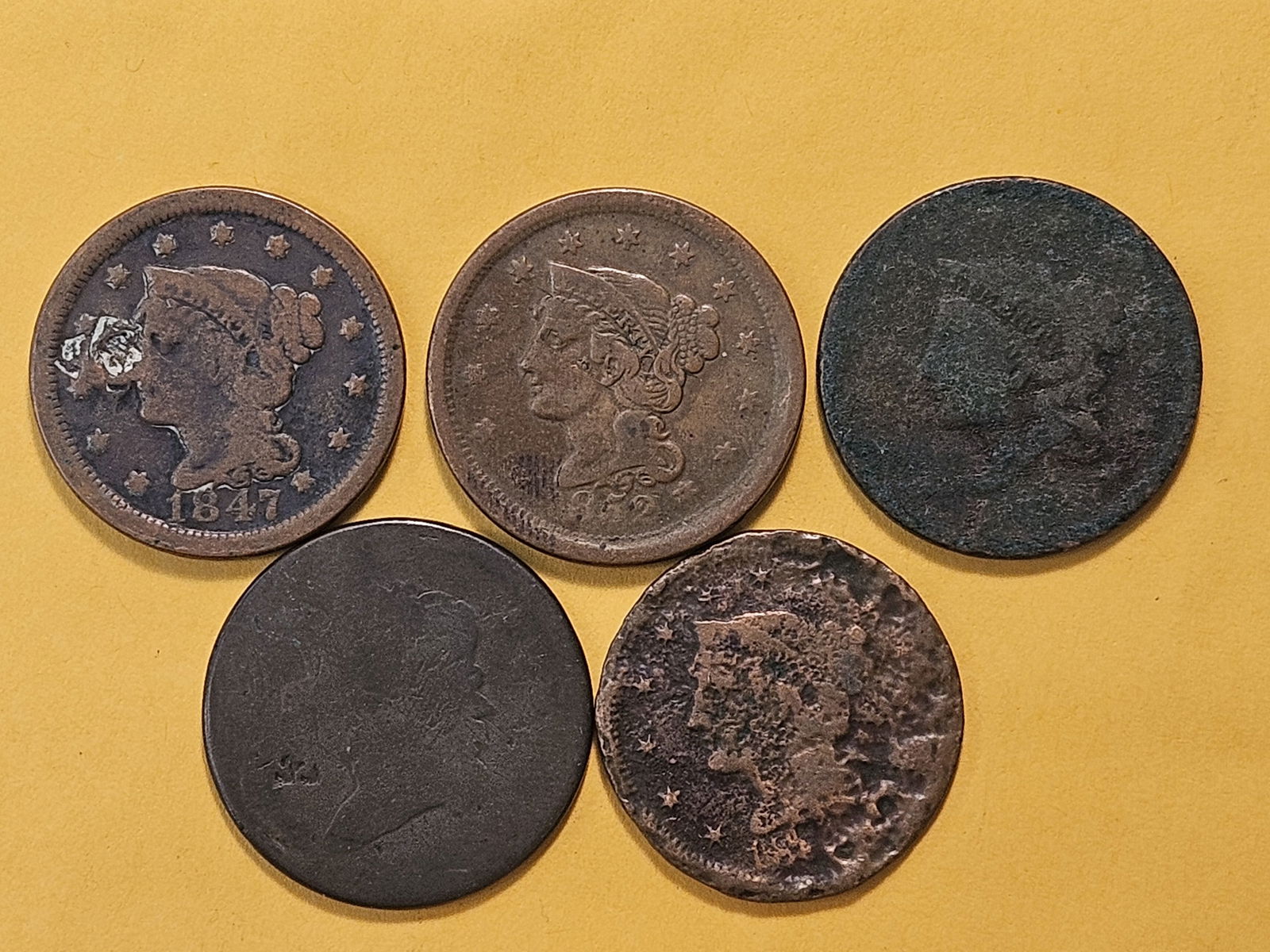 Five Circulated Large Cents - 2