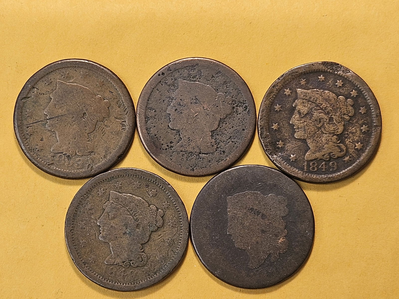 Five Circulated Large Cents - 2