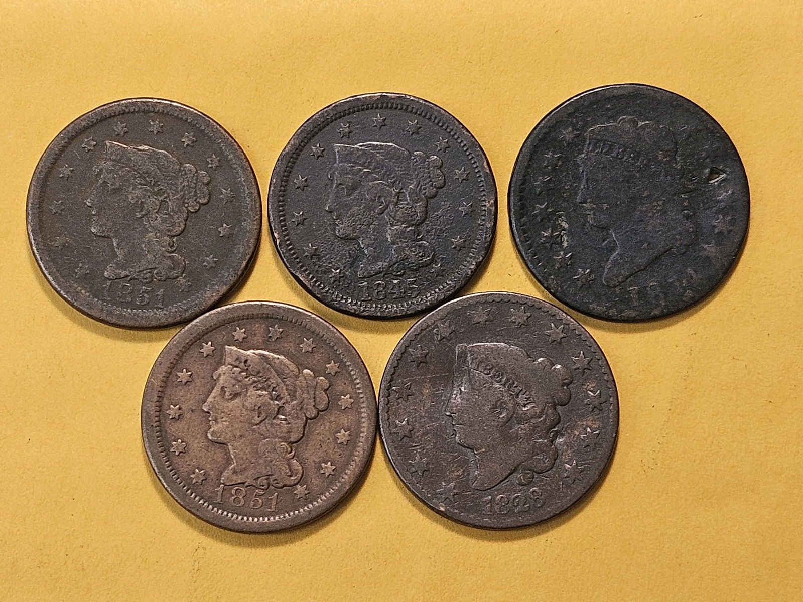 Five Circulated Large Cents - 2