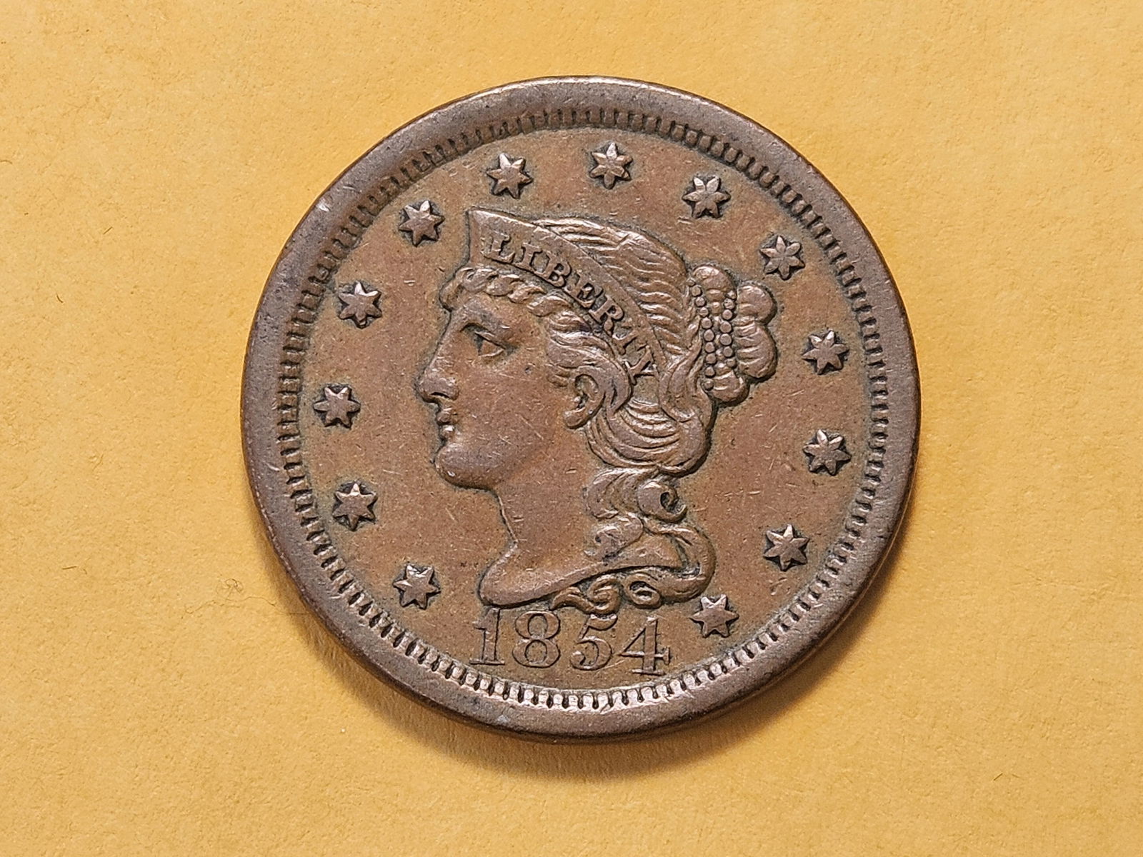 Better Grade 1854 Braided Hair Large Cent: About Uncirculated 