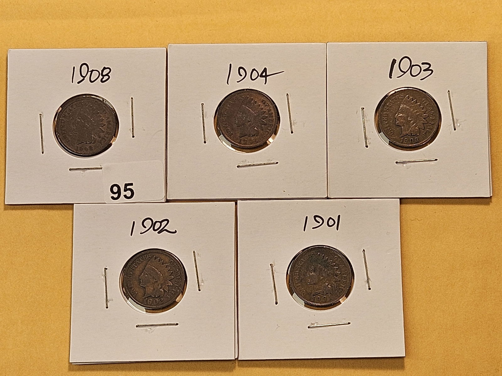 Five Circulated Indian Head Cents (1 of 10)