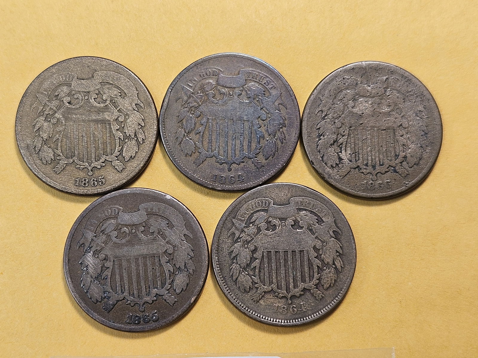 Five Circulated Two Cent Pieces - 2