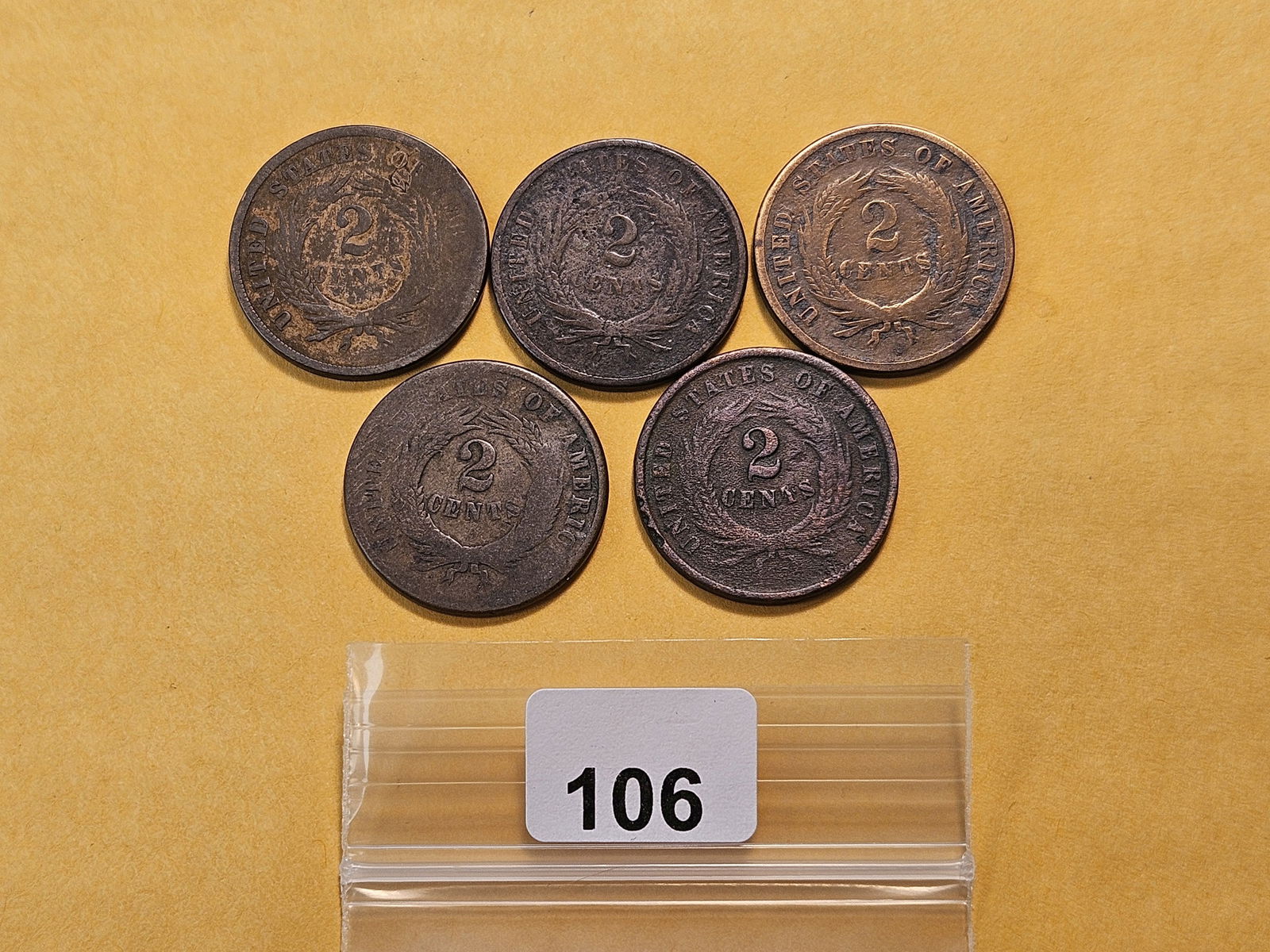 Five Circulated Two Cent Pieces - 3