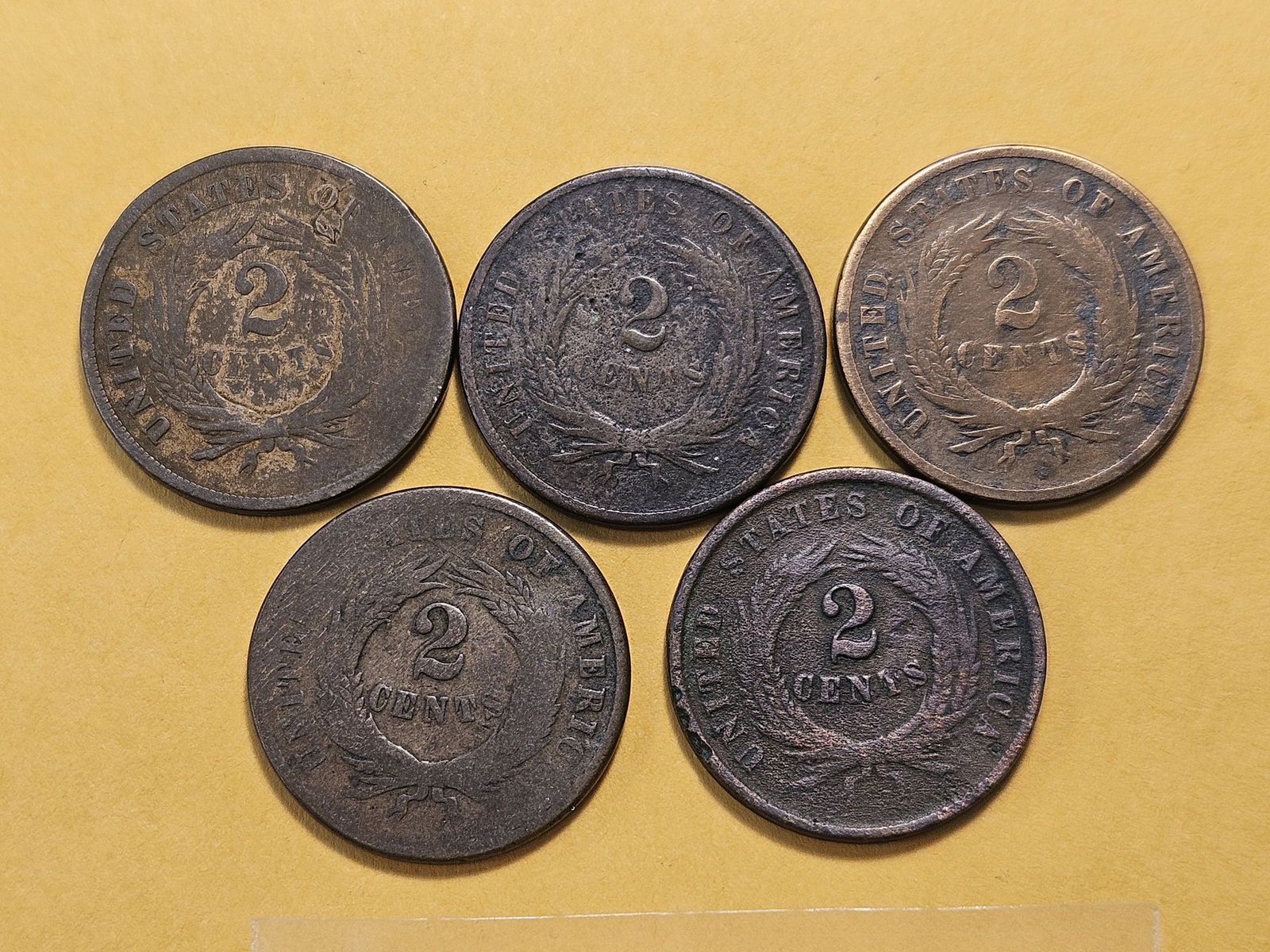 Five Circulated Two Cent Pieces - 4
