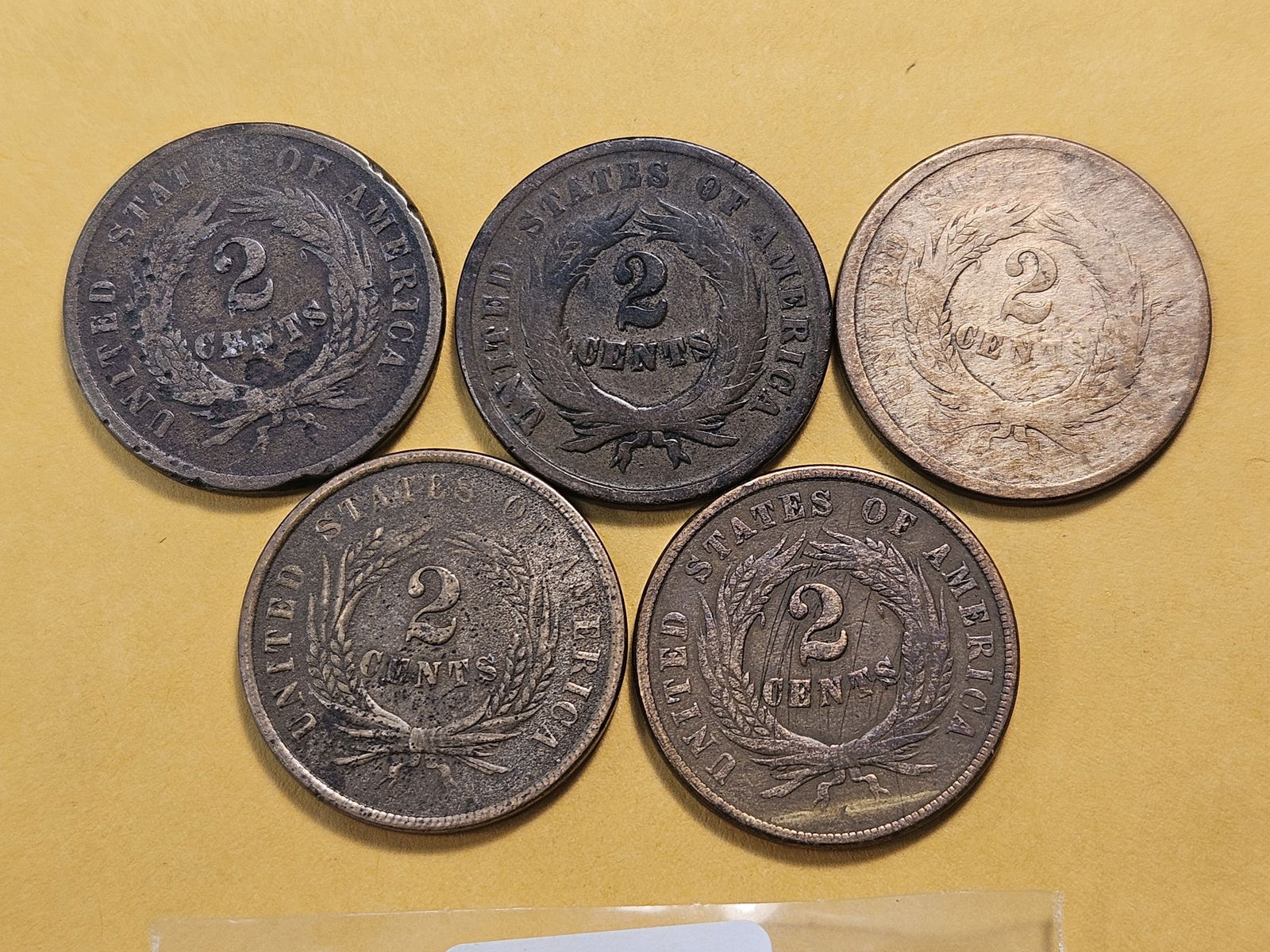 Five Circulated Two Cent Pieces - 4
