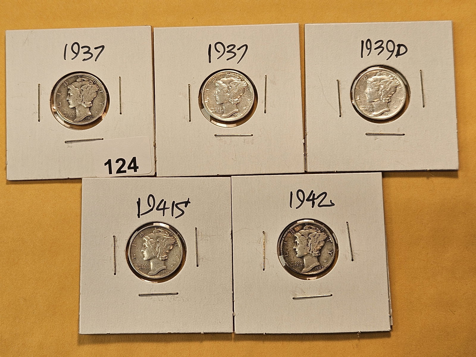 Five Lightly Circulated Mercury Silver Dimes (1 of 5)