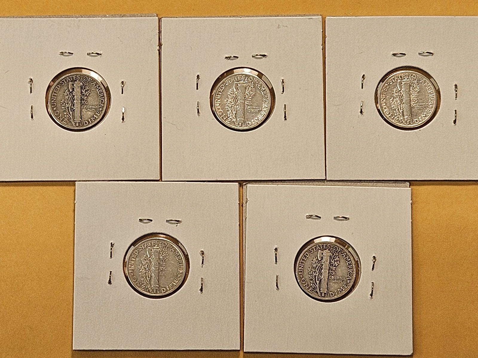 Five Lightly Circulated Mercury Silver Dimes - 5