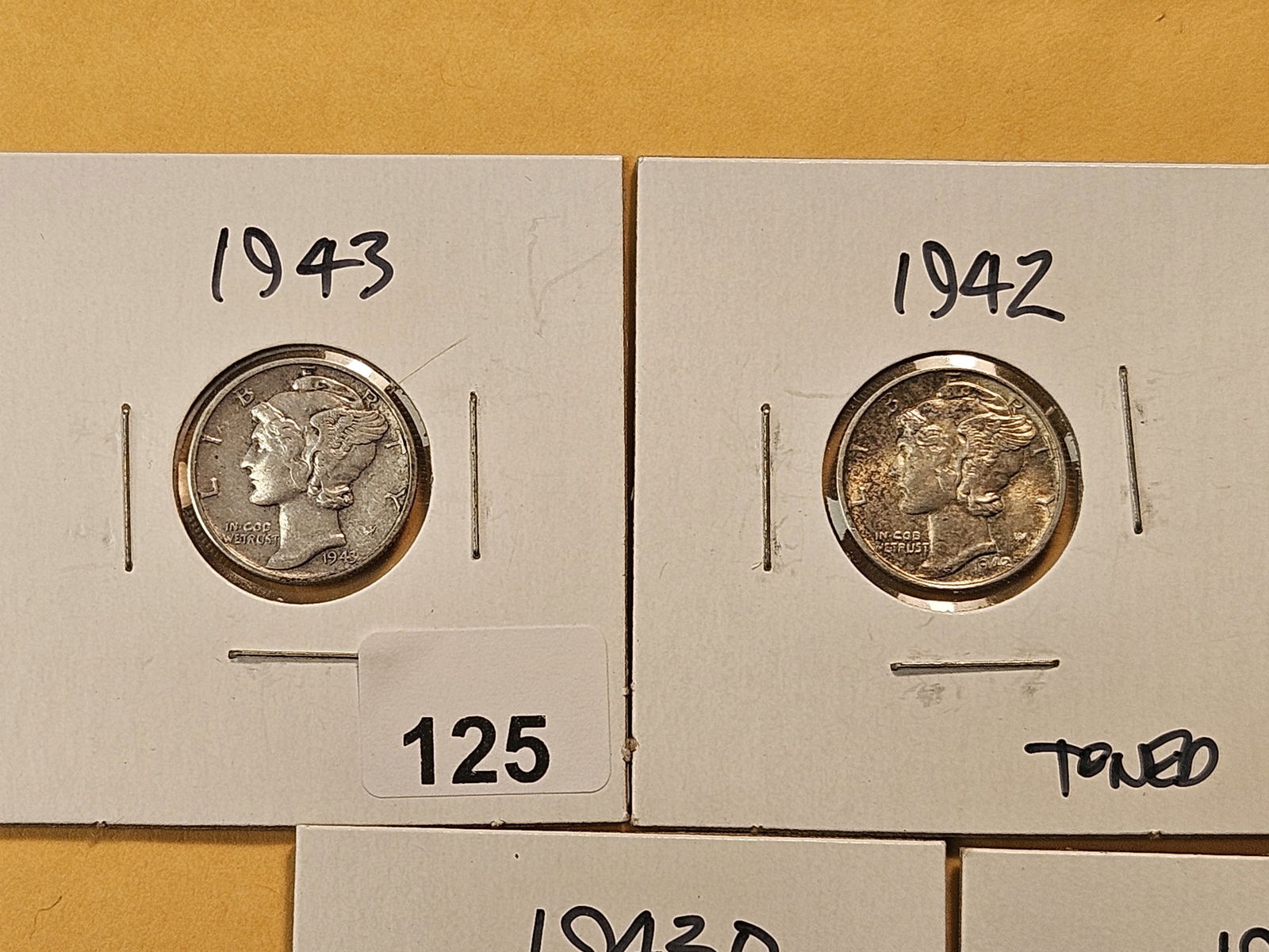 Two Brilliant Uncirculated and three Circulated Mercury Silver Dimes - 2