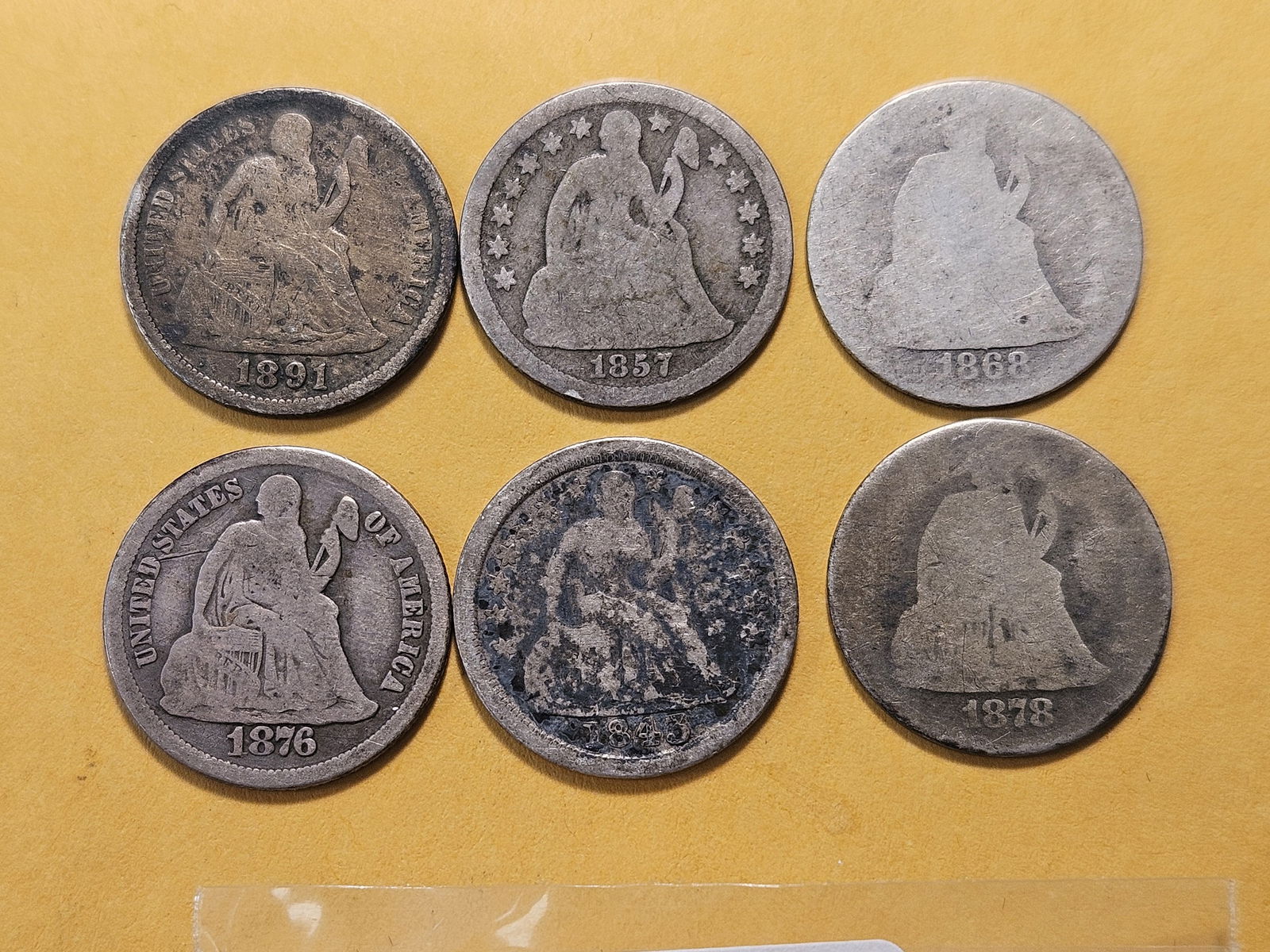 Six Seated Liberty Silver Dimes - 2