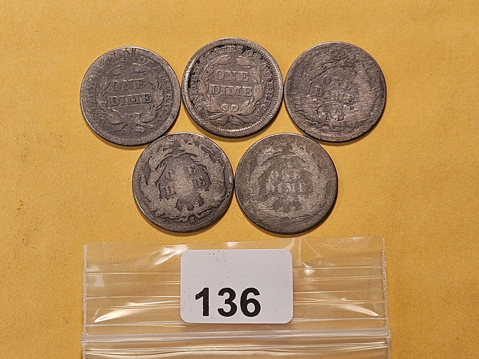 Five Seated Liberty Silver Dimes - 3