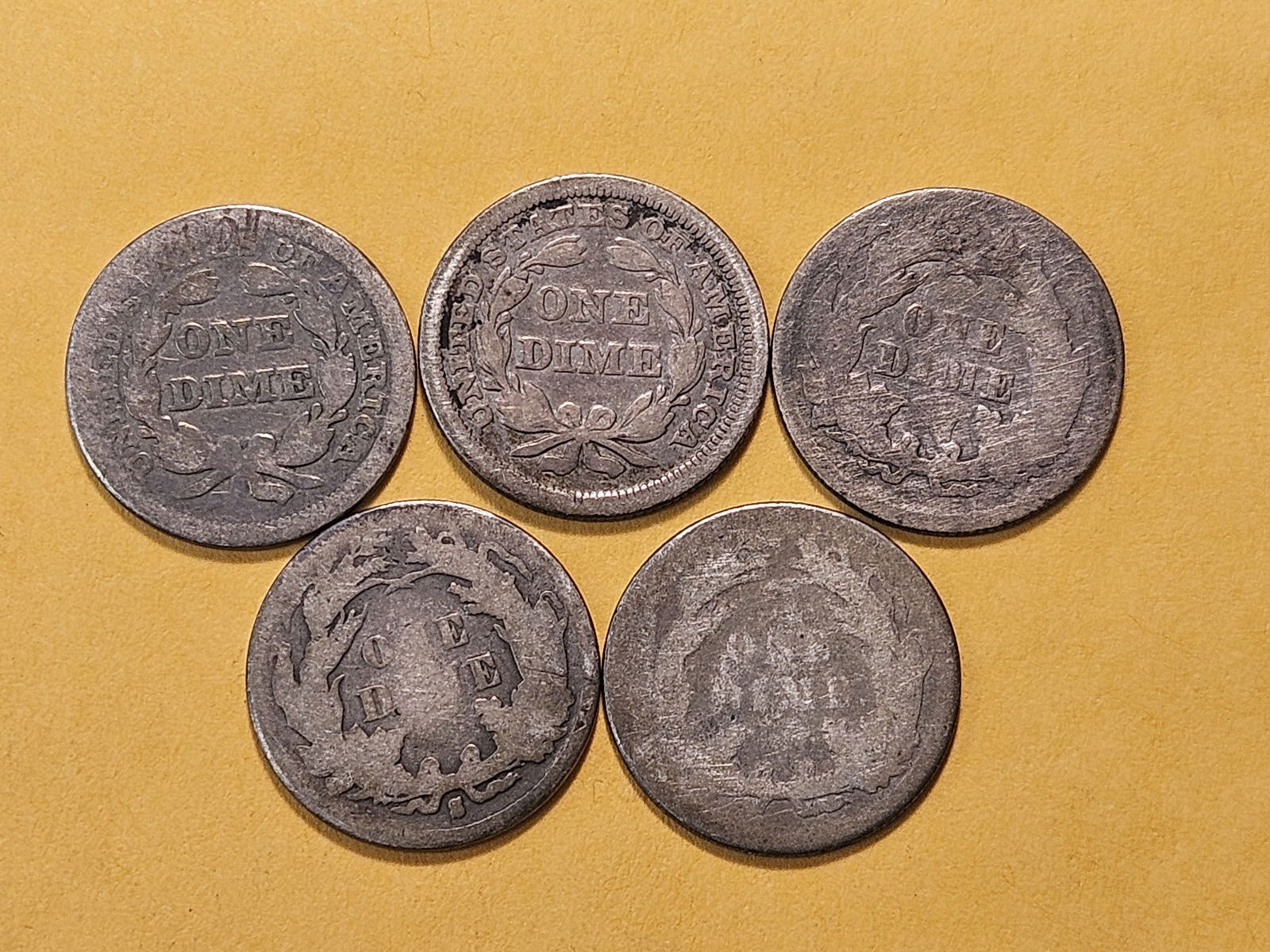 Five Seated Liberty Silver Dimes - 4