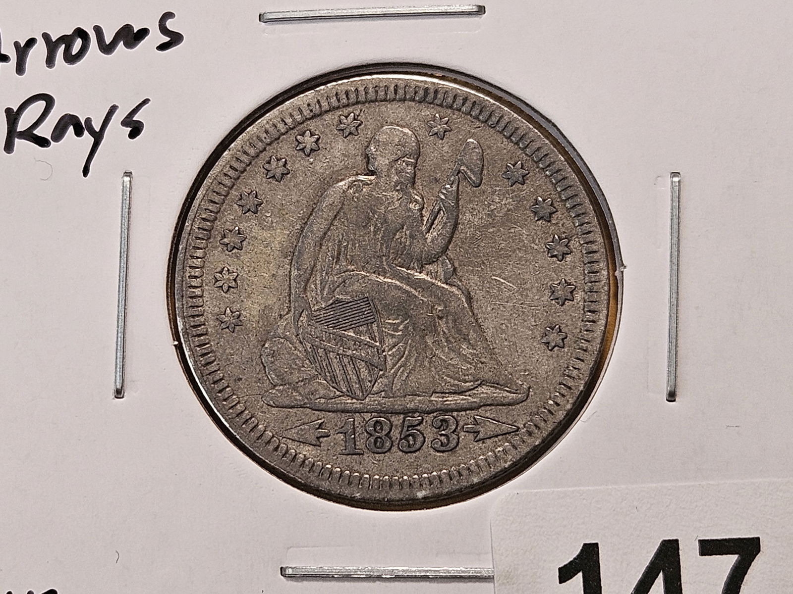 1853 Arrows and Rays Seated Liberty Silver Quarter (1 of 4)