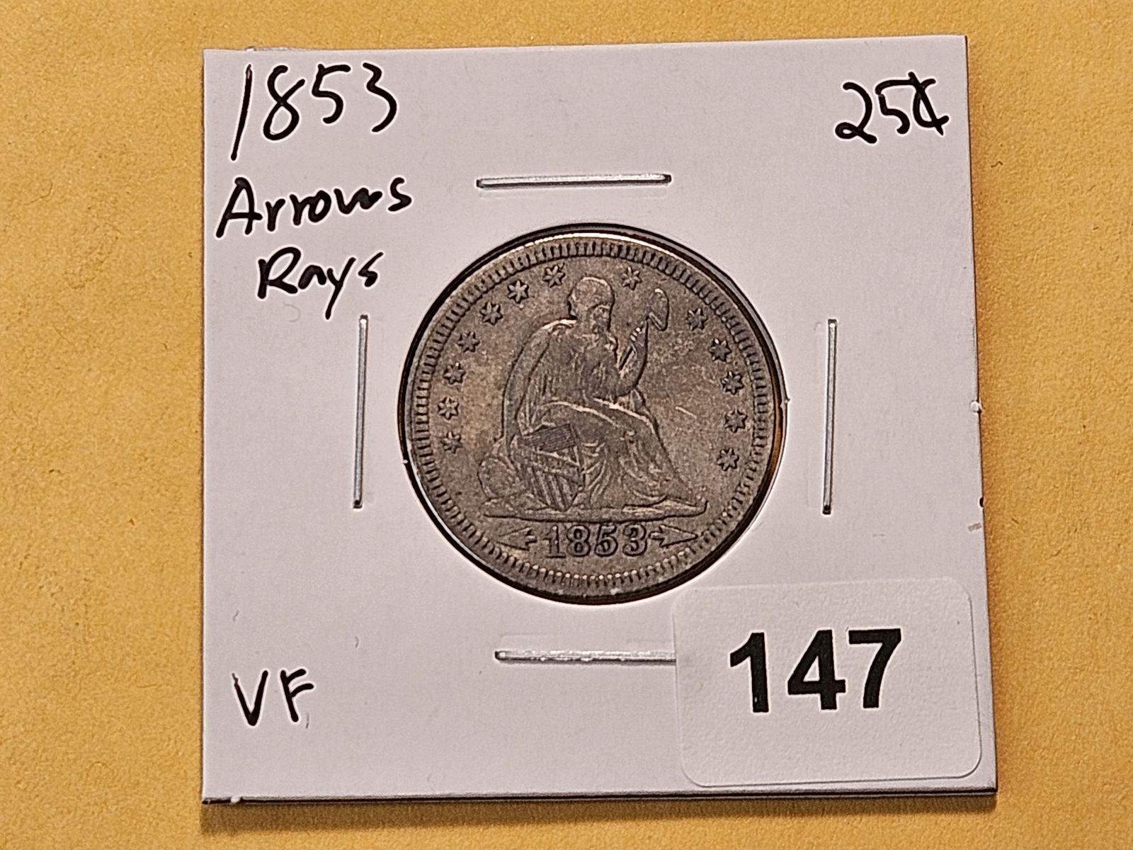 1853 Arrows and Rays Seated Liberty Silver Quarter - 2