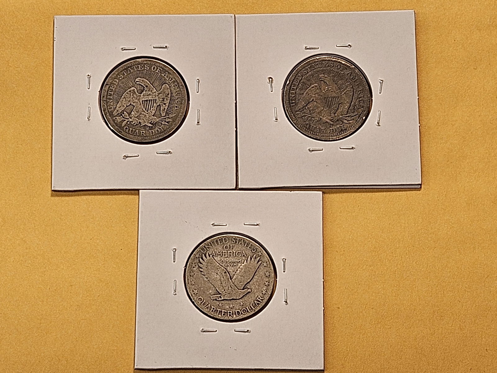 Two Seated Liberty and a Standing Liberty Silver Quarters - 5