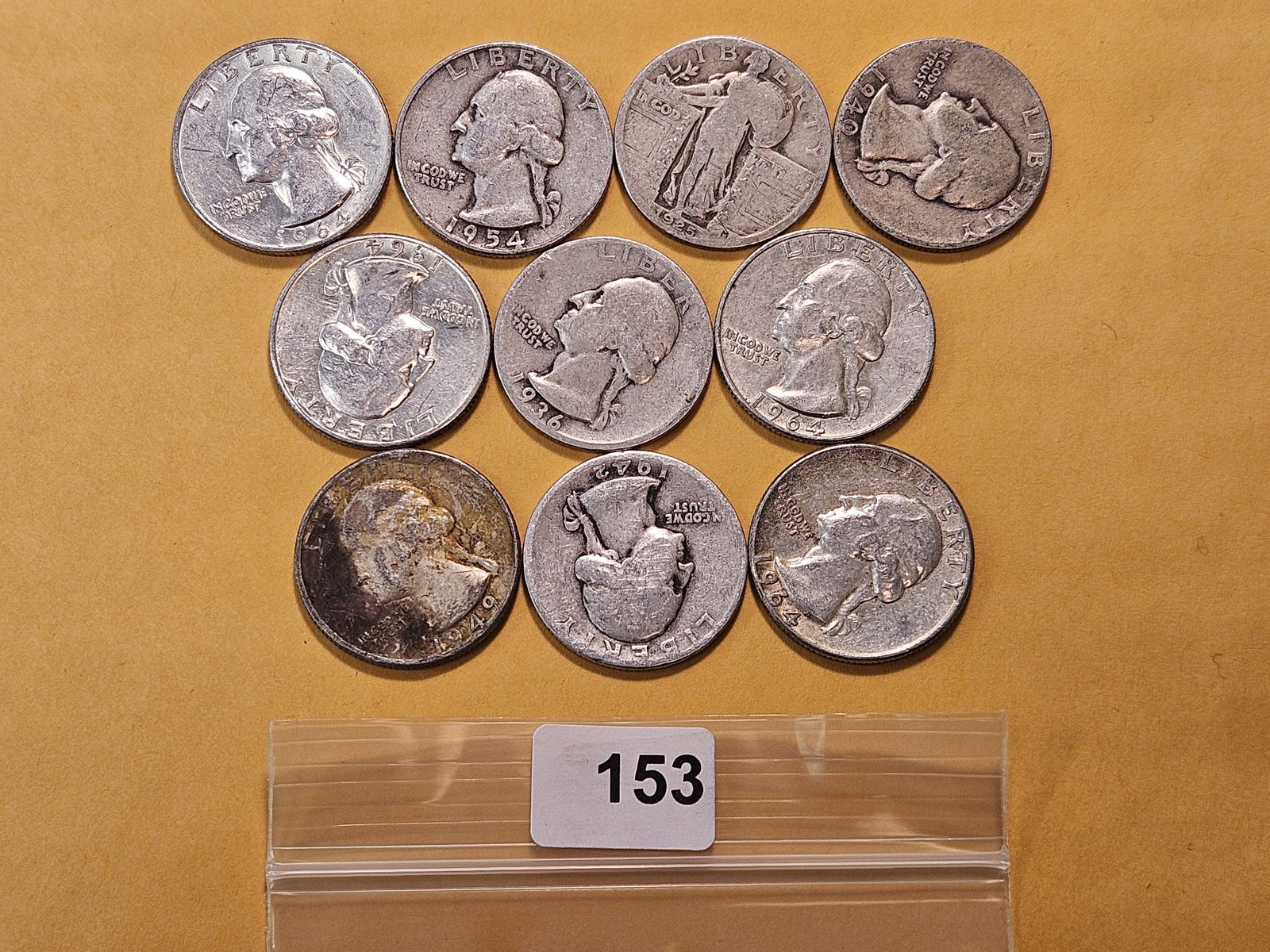 Ten Circulated US Silver Quarters (1 of 2)