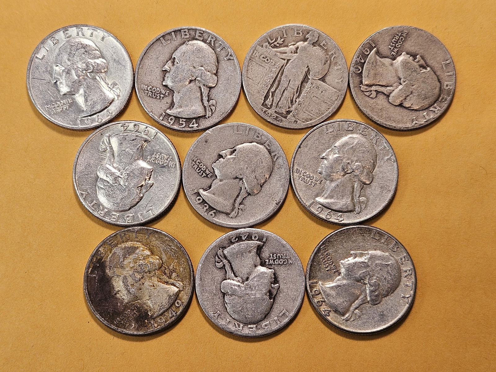 Ten Circulated US Silver Quarters - 2