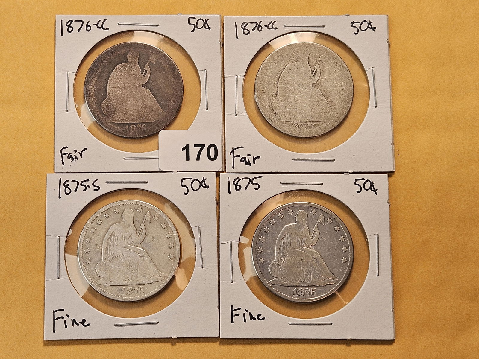 Four Circulated Seated Liberty Silver Half Dollars (1 of 10)