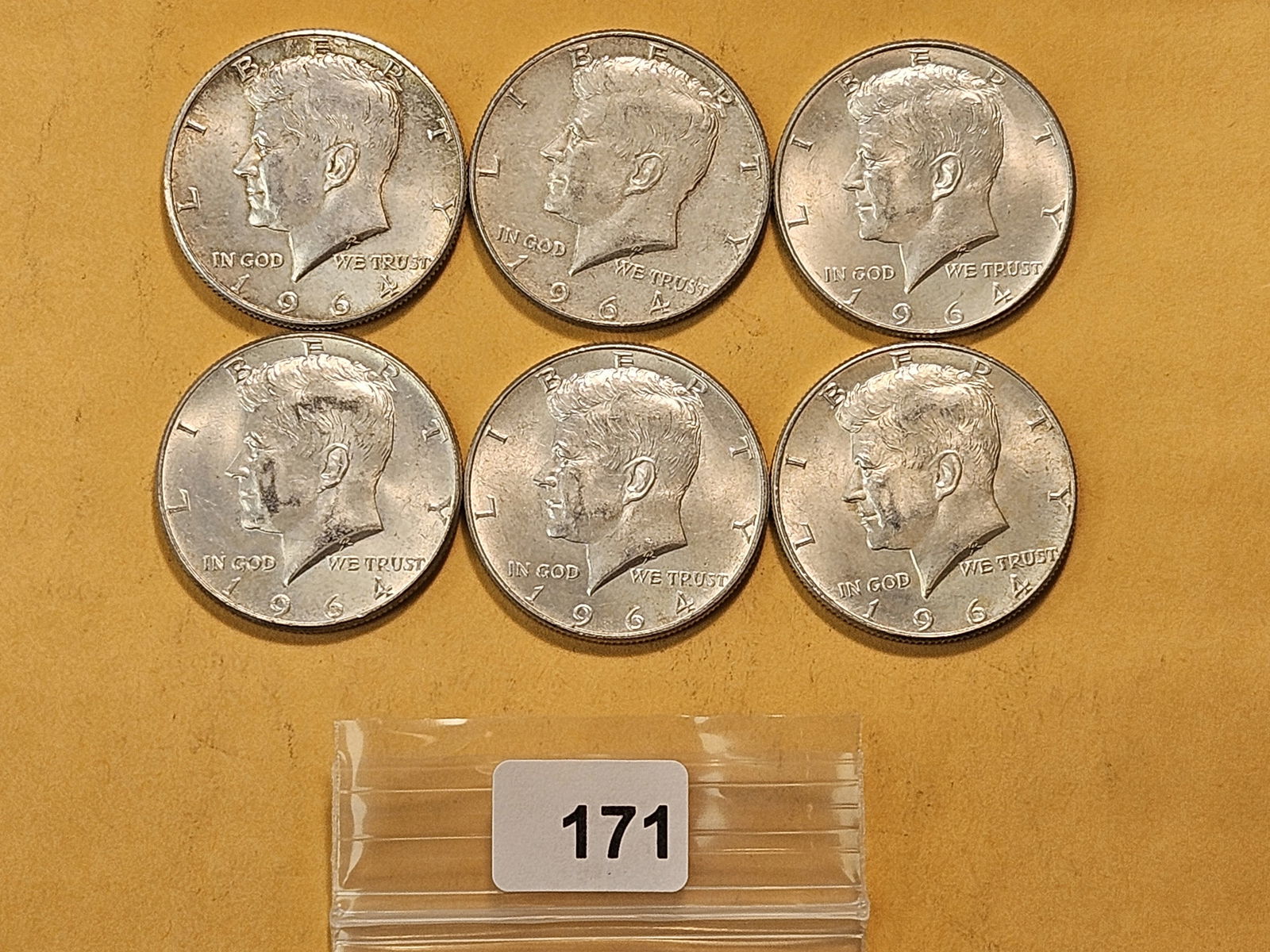 Six 1964 Kennedy Silver Half Dollars (1 of 4)