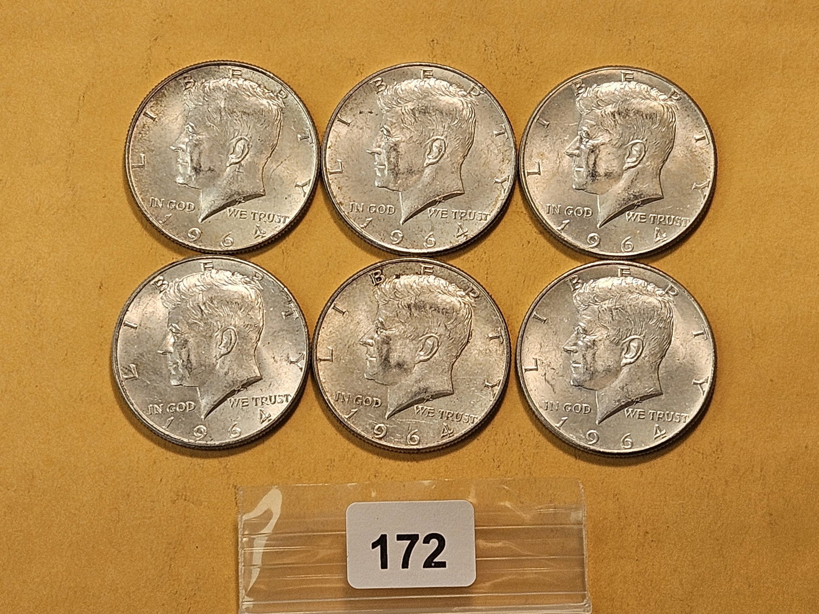 Six 1964 Kennedy Silver Half Dollars (1 of 4)