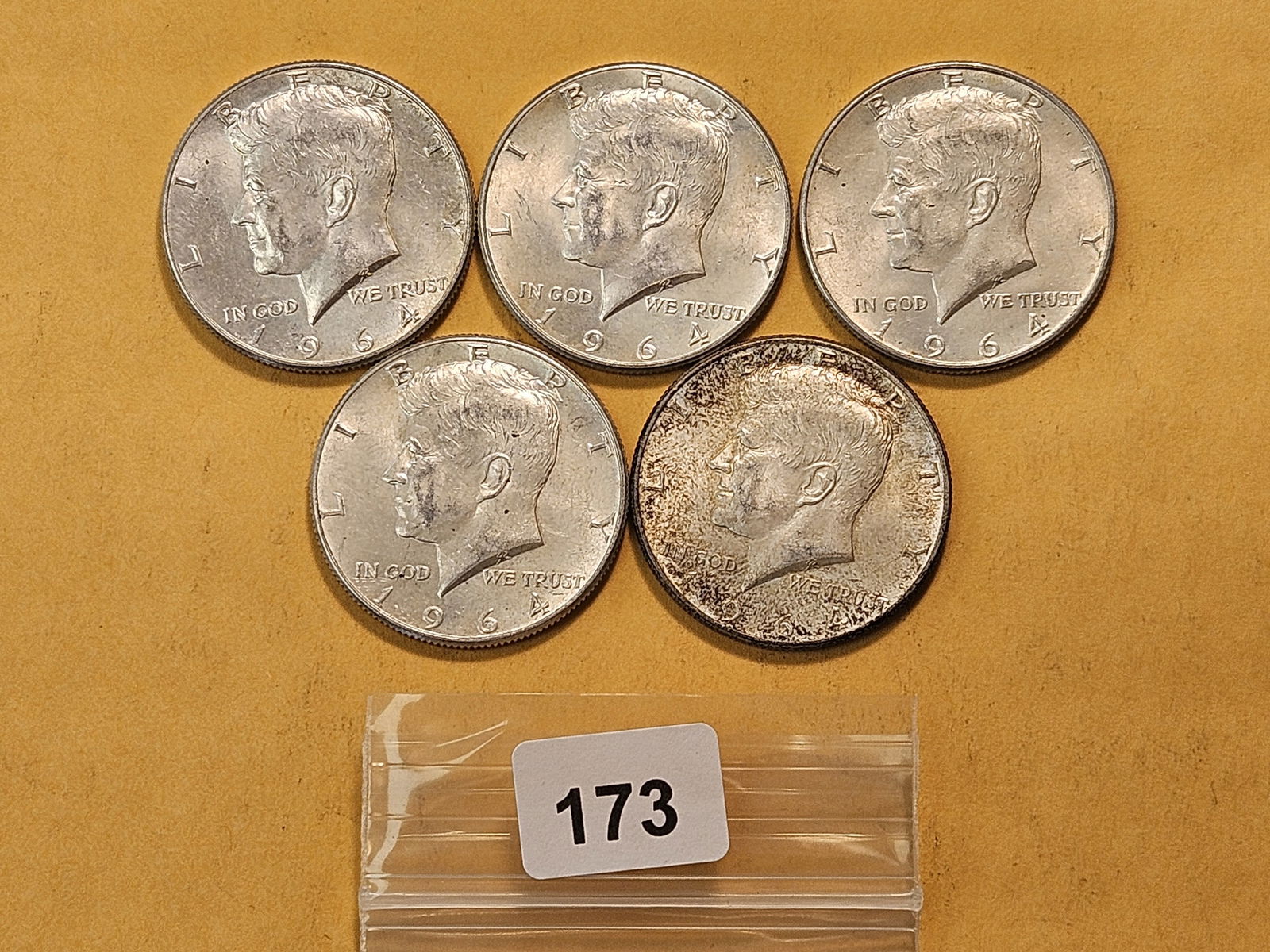 Five 1964 Kennedy Silver Half Dollars (1 of 4)