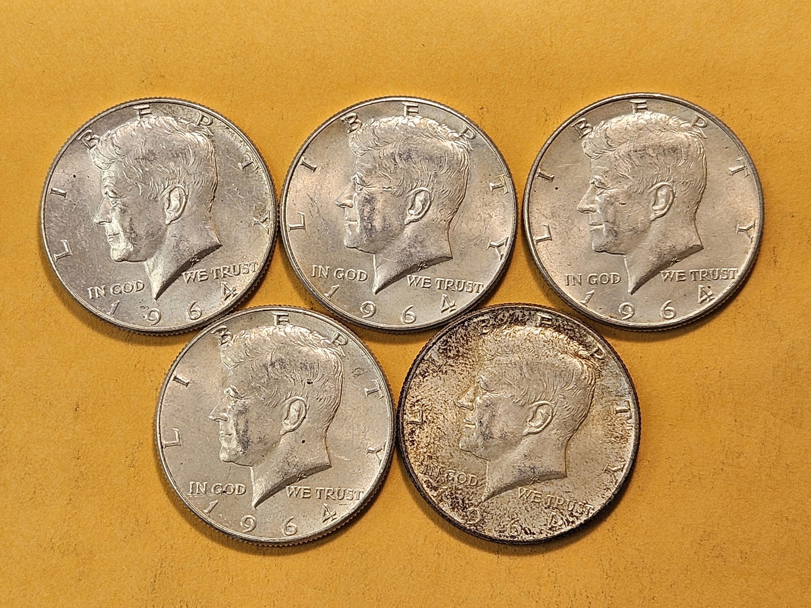 Five 1964 Kennedy Silver Half Dollars - 2
