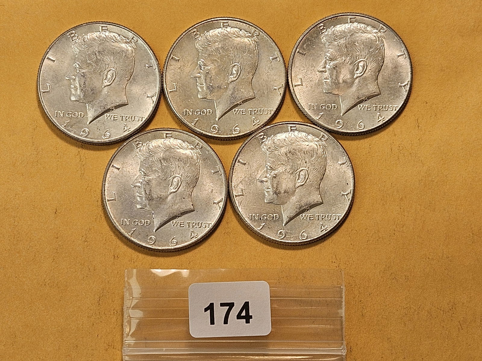 Five 1964 Kennedy Silver Half Dollars (1 of 4)