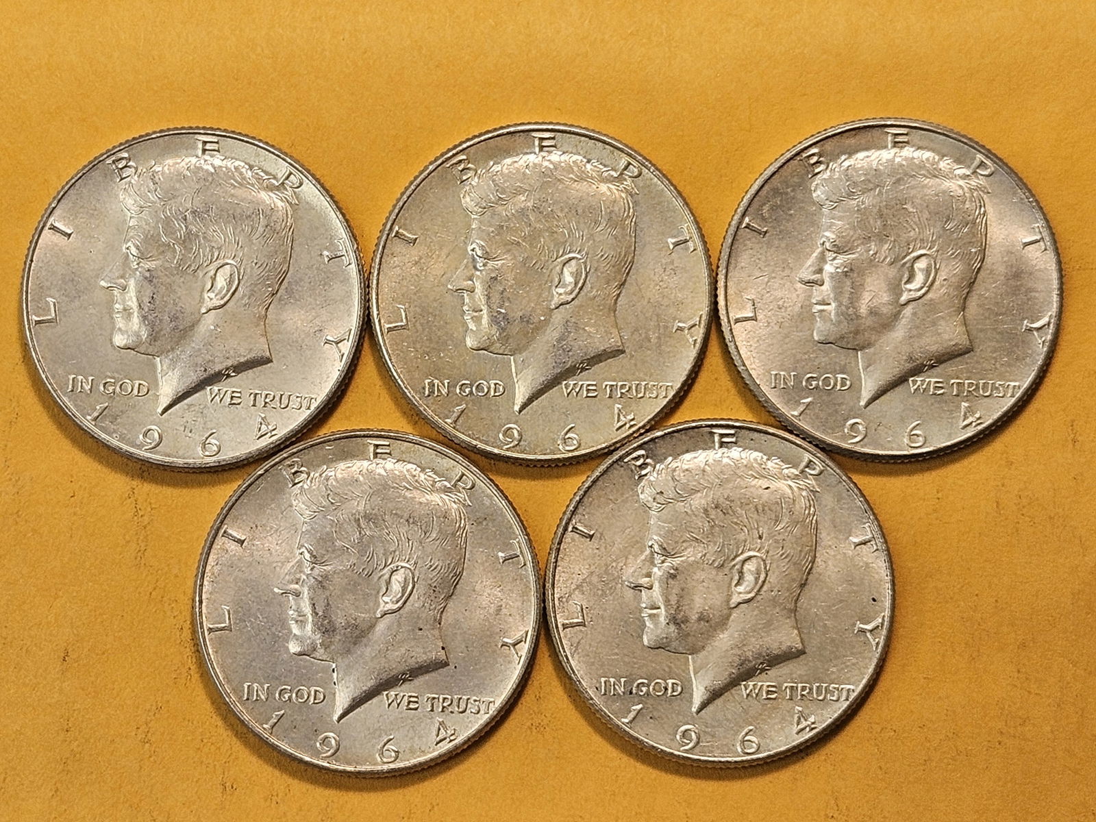 Five 1964 Kennedy Silver Half Dollars - 2