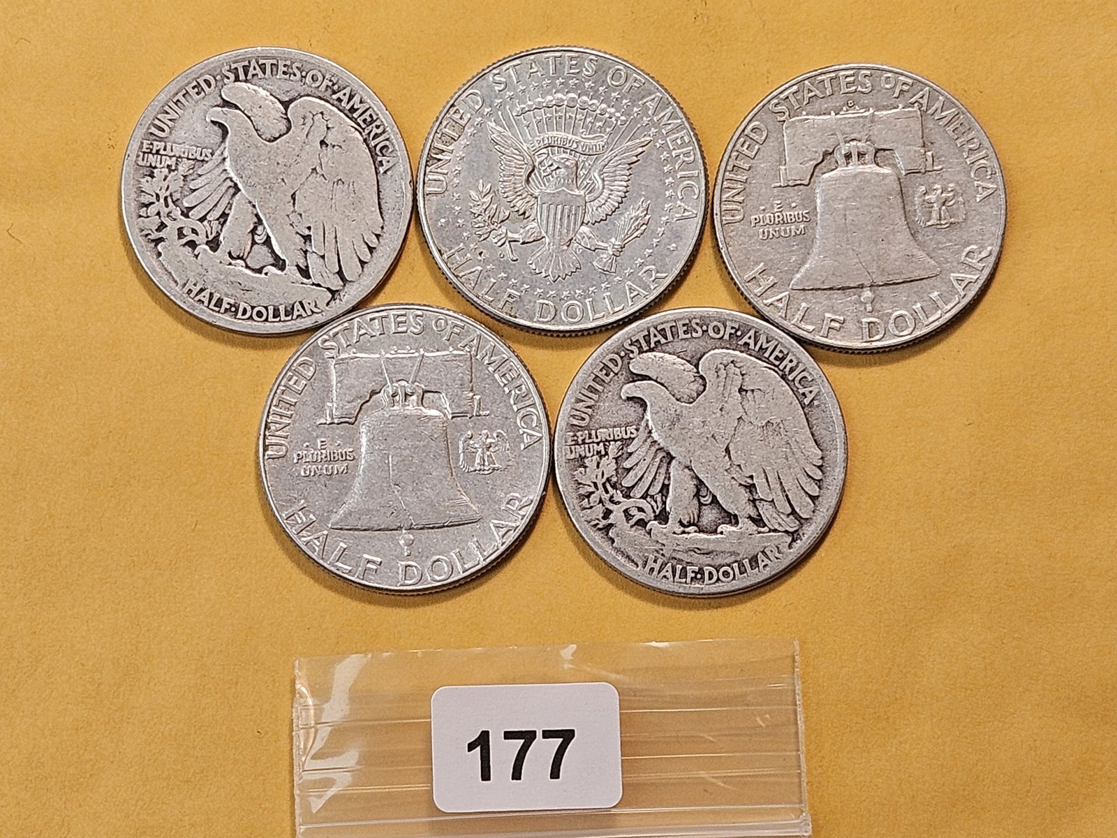 Five Circulated US Silver Half Dollars - 3