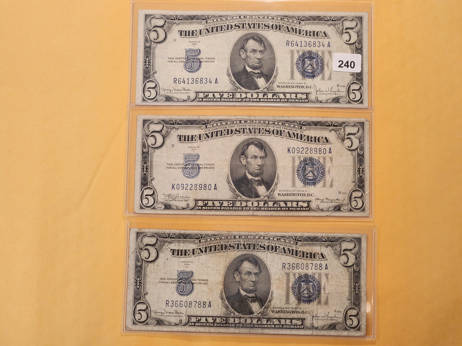 Three Lightly Circulated Five Dollar Blue Seal Silver Certificates (1 of 5)