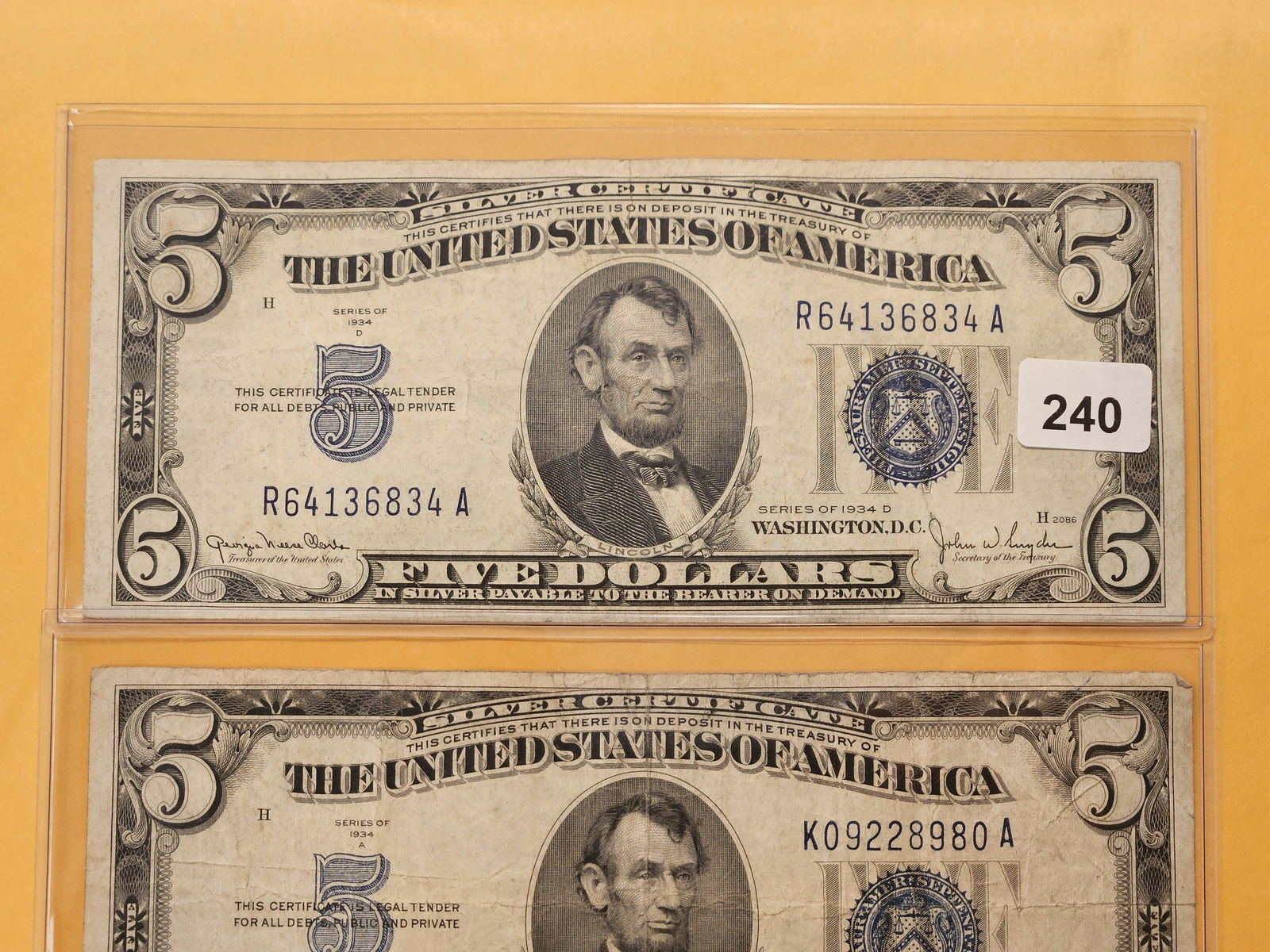 Three Lightly Circulated Five Dollar Blue Seal Silver Certificates - 2