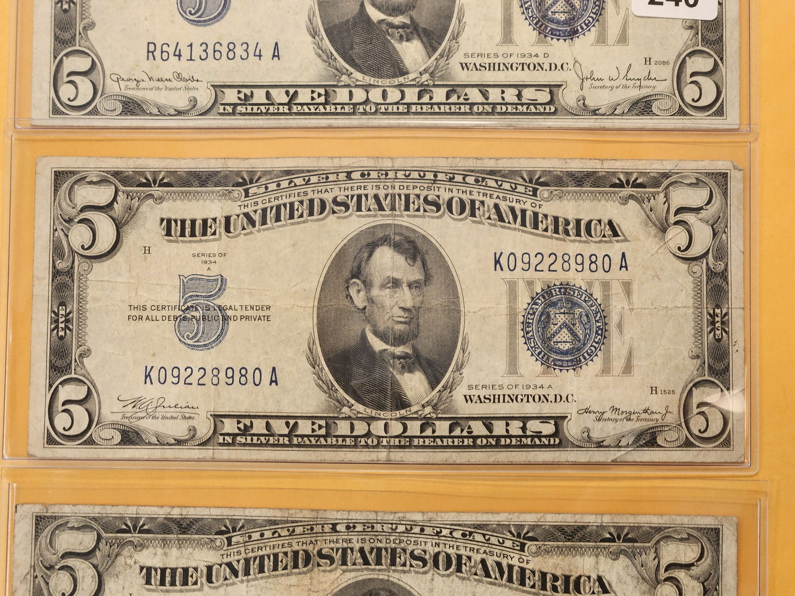 Three Lightly Circulated Five Dollar Blue Seal Silver Certificates - 3
