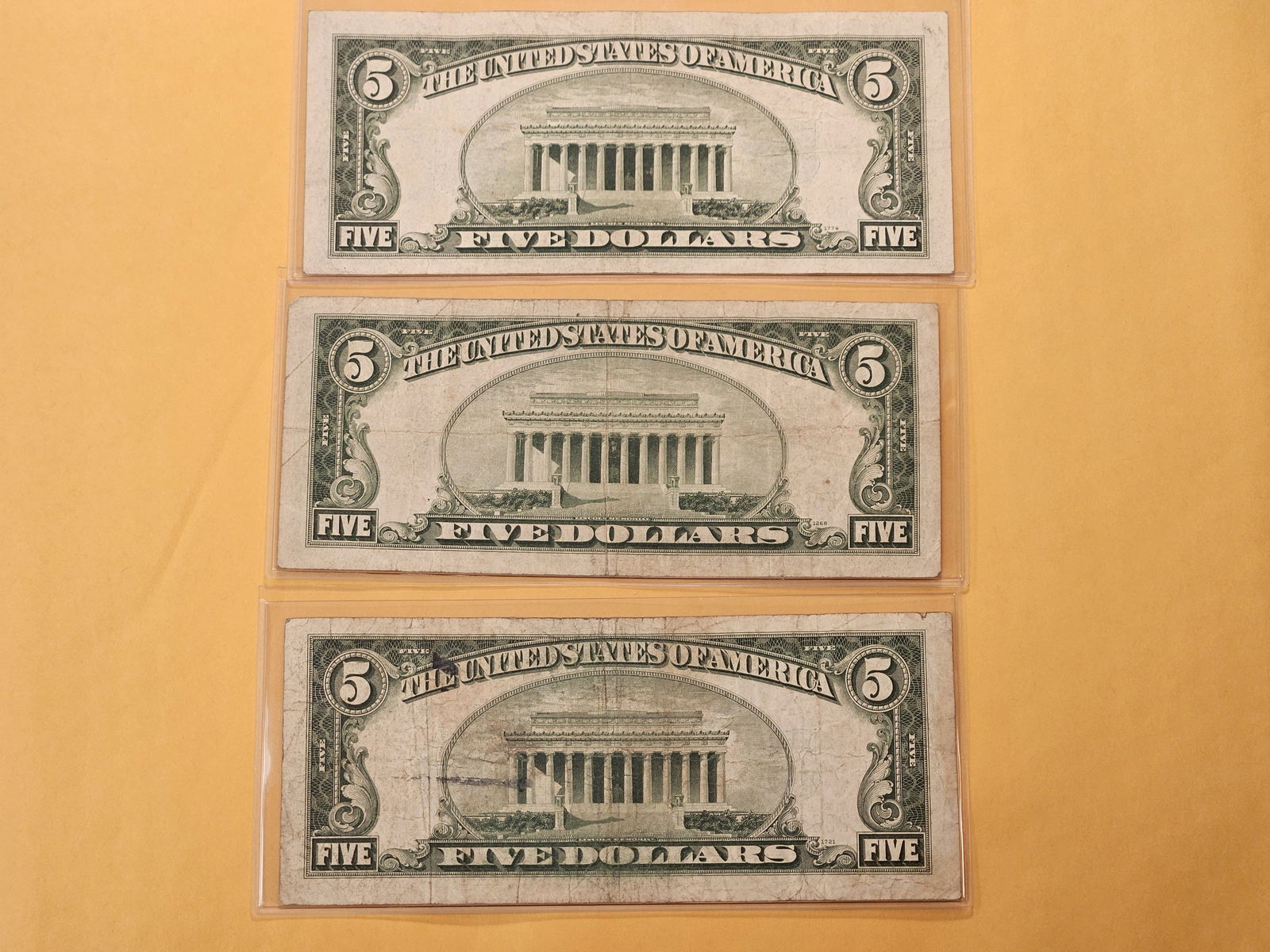 Three Lightly Circulated Five Dollar Blue Seal Silver Certificates - 5