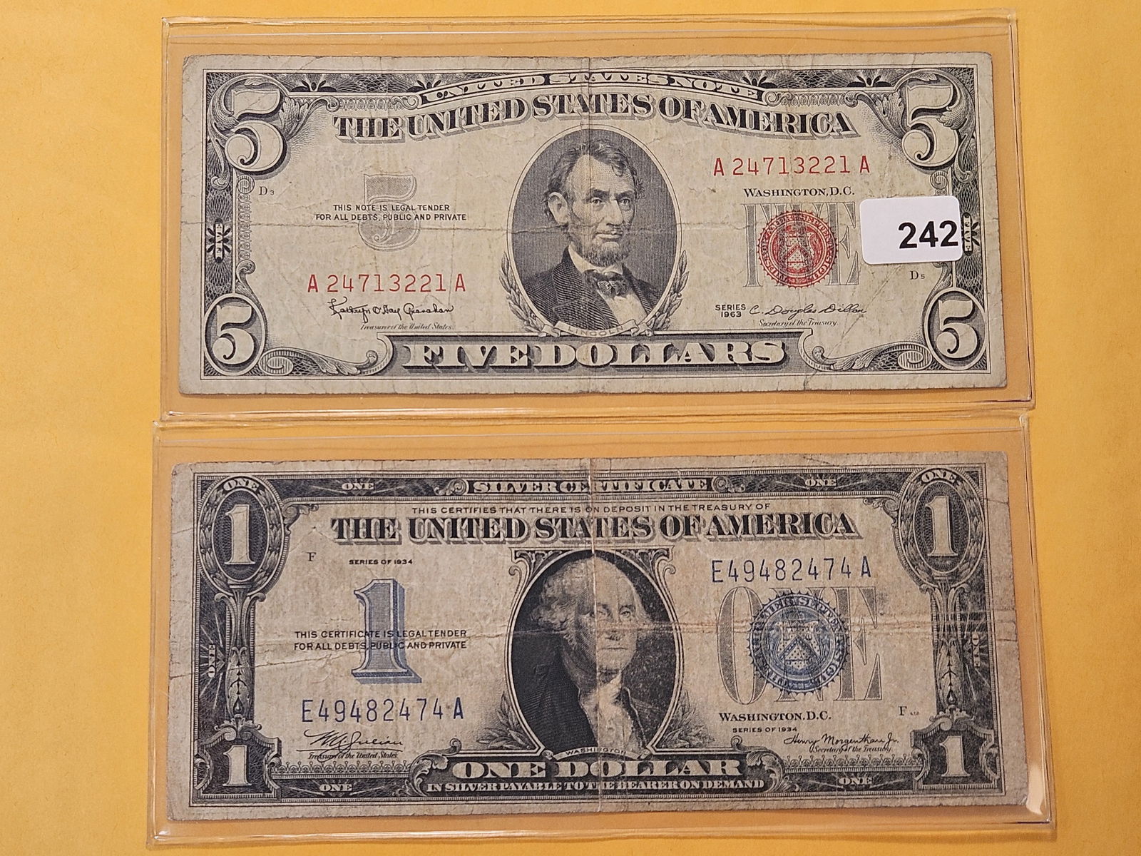 Series 1934 Funny Back One Dollar Silver Certificate and Series 1963 United States Note (1 of 6)