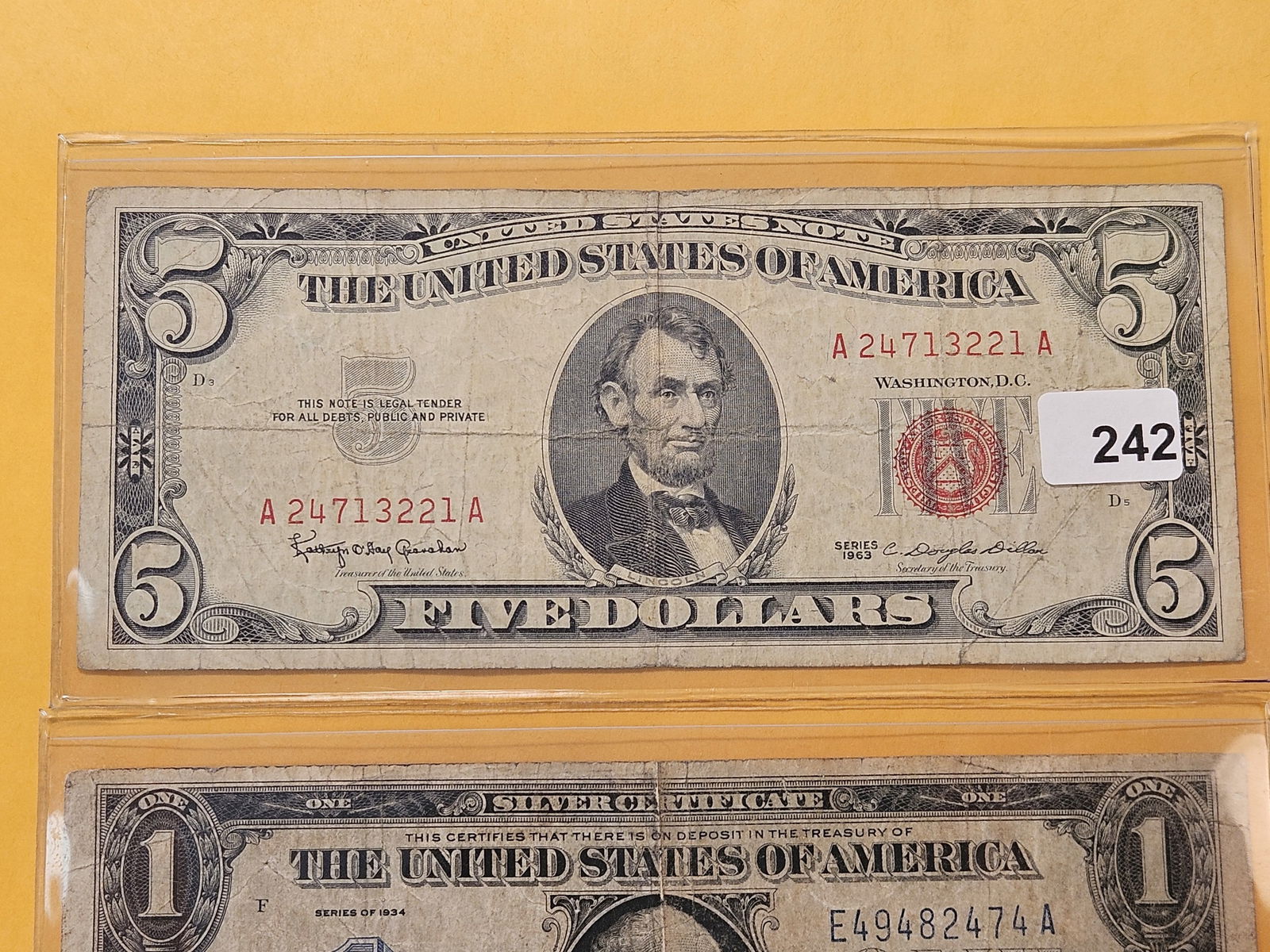 Series 1934 Funny Back One Dollar Silver Certificate and Series 1963 United States Note - 2