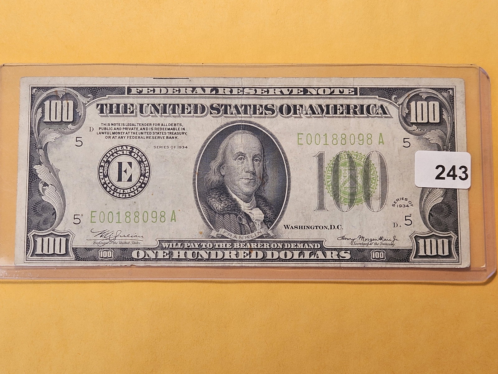 Series 1934 One Hundred Dollar Federal Reserve Note (1 of 2)