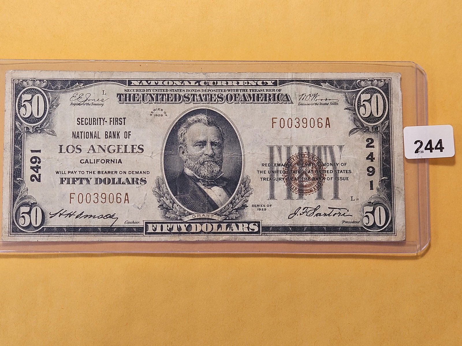 Series 1929 Brown Seal Fifty Dollar National Currency: National Bank of Los Angeles, California 