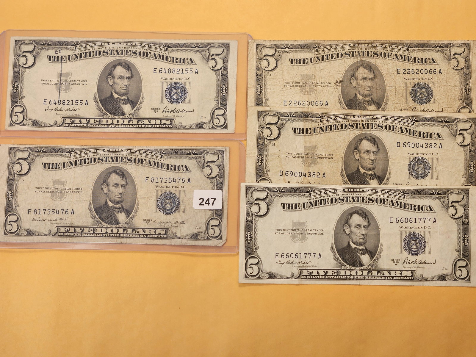 Five Mixed Blue Seal Five Dollar Silver Certificates (1 of 4)