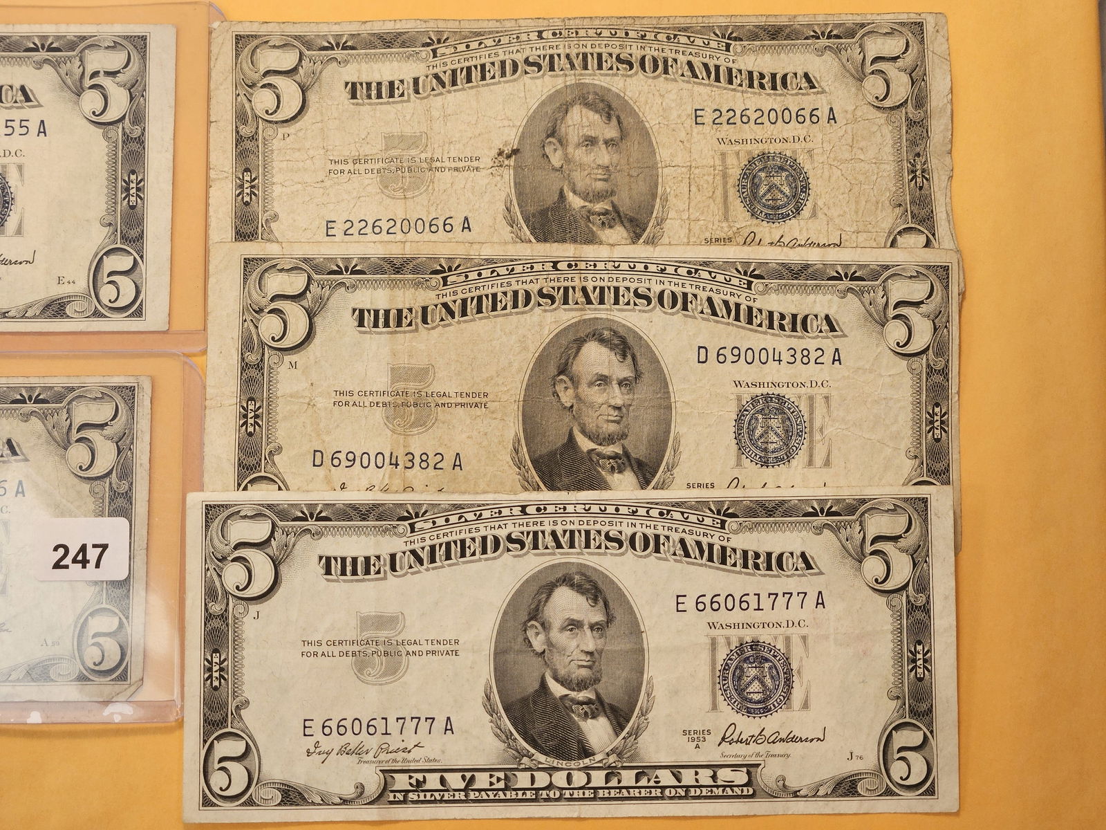 Five Mixed Blue Seal Five Dollar Silver Certificates - 3