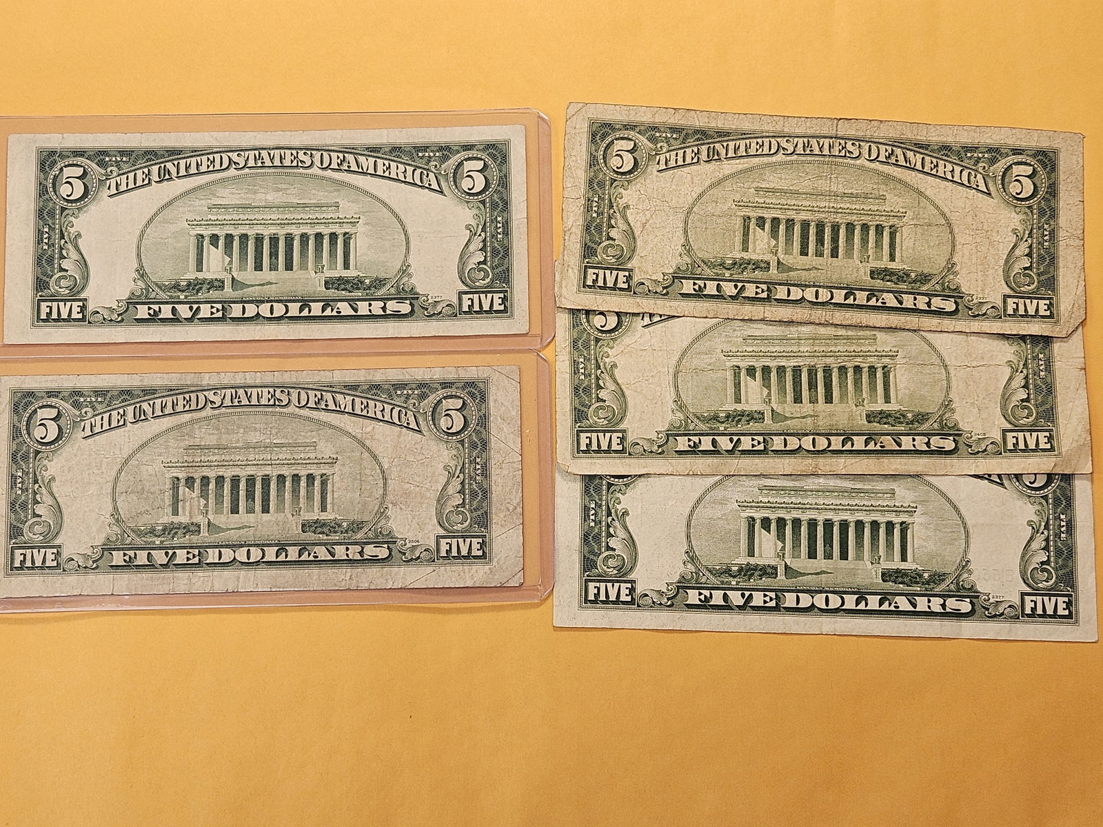 Five Mixed Blue Seal Five Dollar Silver Certificates - 4